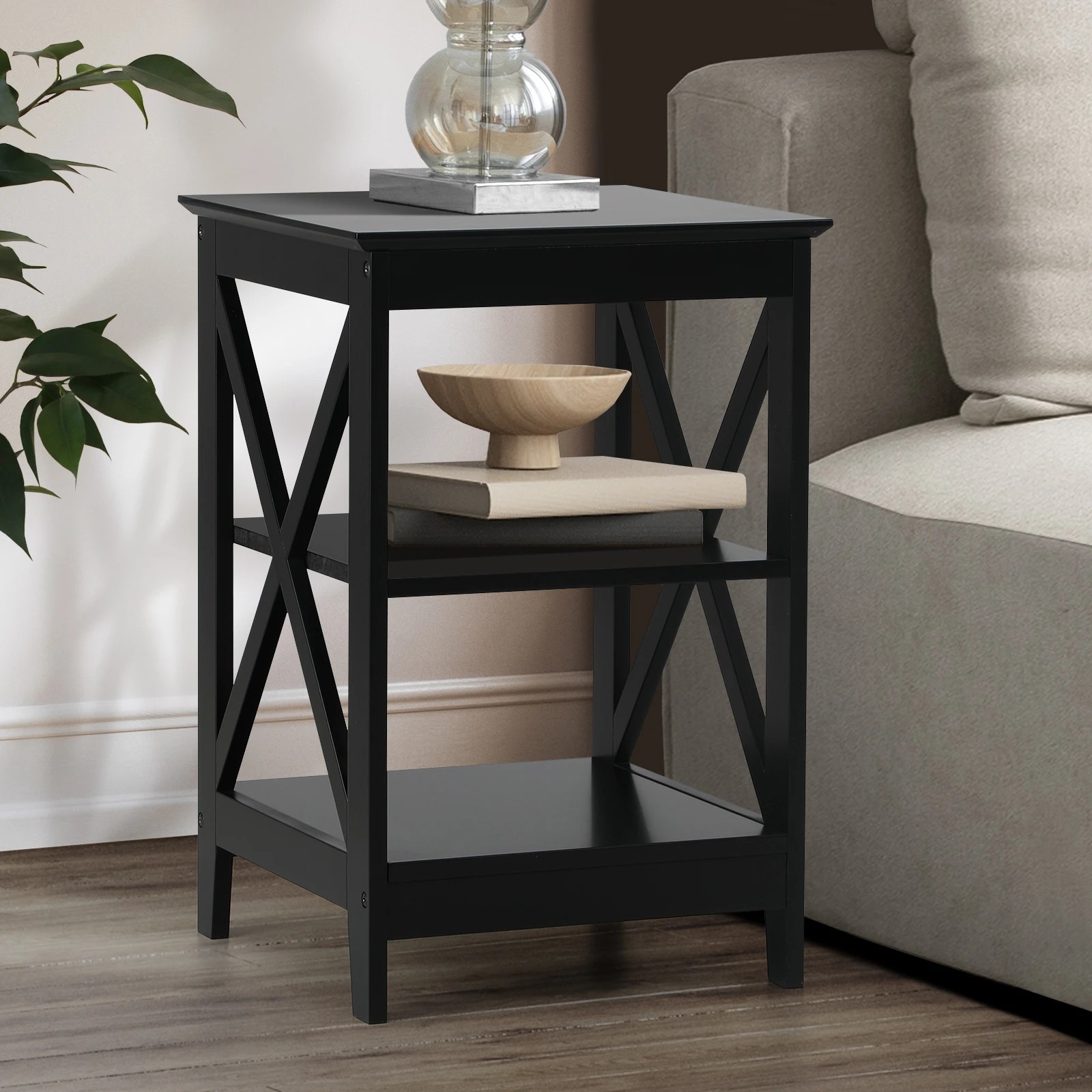 2 Oikiture Side Table Coffee Bedside Sofa End Tables 3-tier Shelf
 - Black, 2 of 10