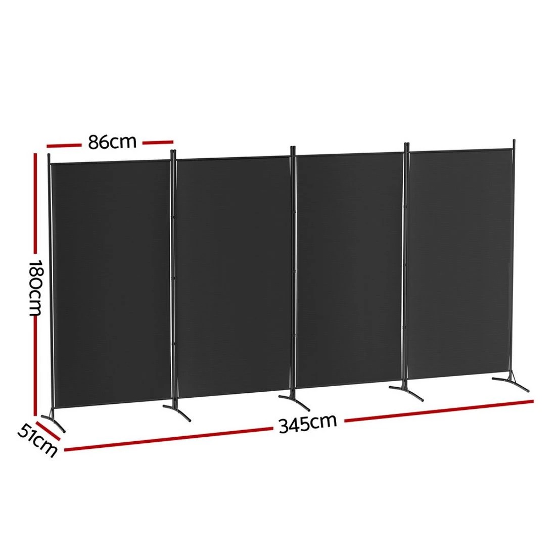 2 Artiss 4 Panel Room Divider Screen 345x180cm Fabric - Black, 2 of 7