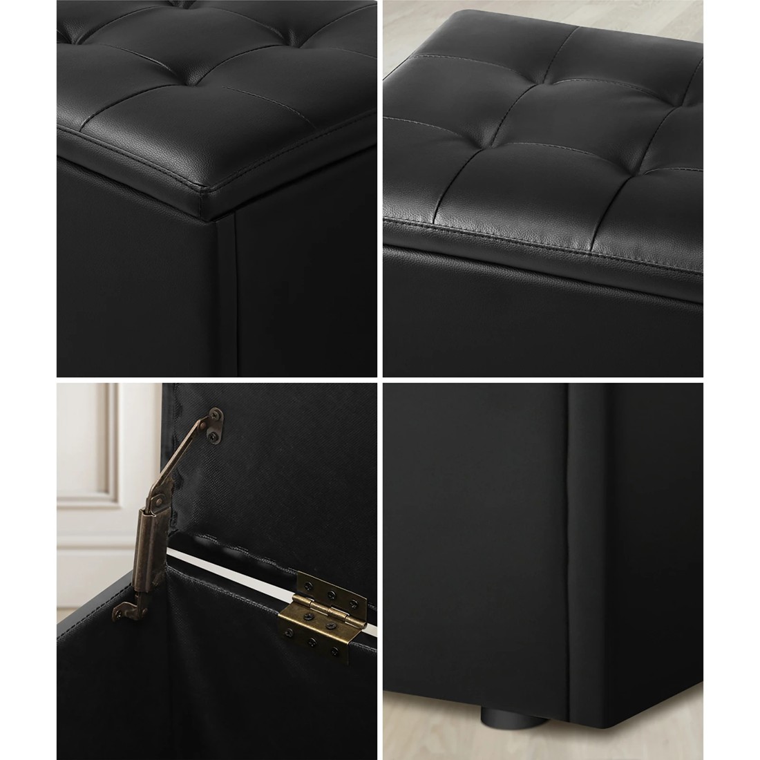 4 Oikiture Storage Ottoman Blanket Box Foot Stool Xl Chest Toy Faux Leather
 - Black, 4 of 10
