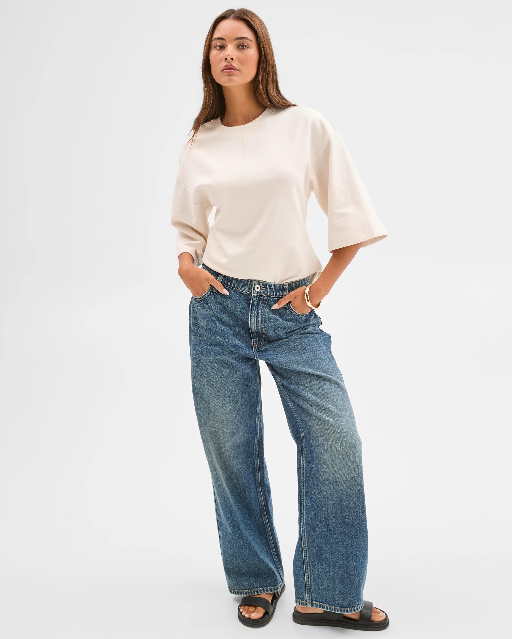 3 Lily Loves Denim Mid Rise Baggy Leg Jeans NAOMI BLUE, 3 of 6