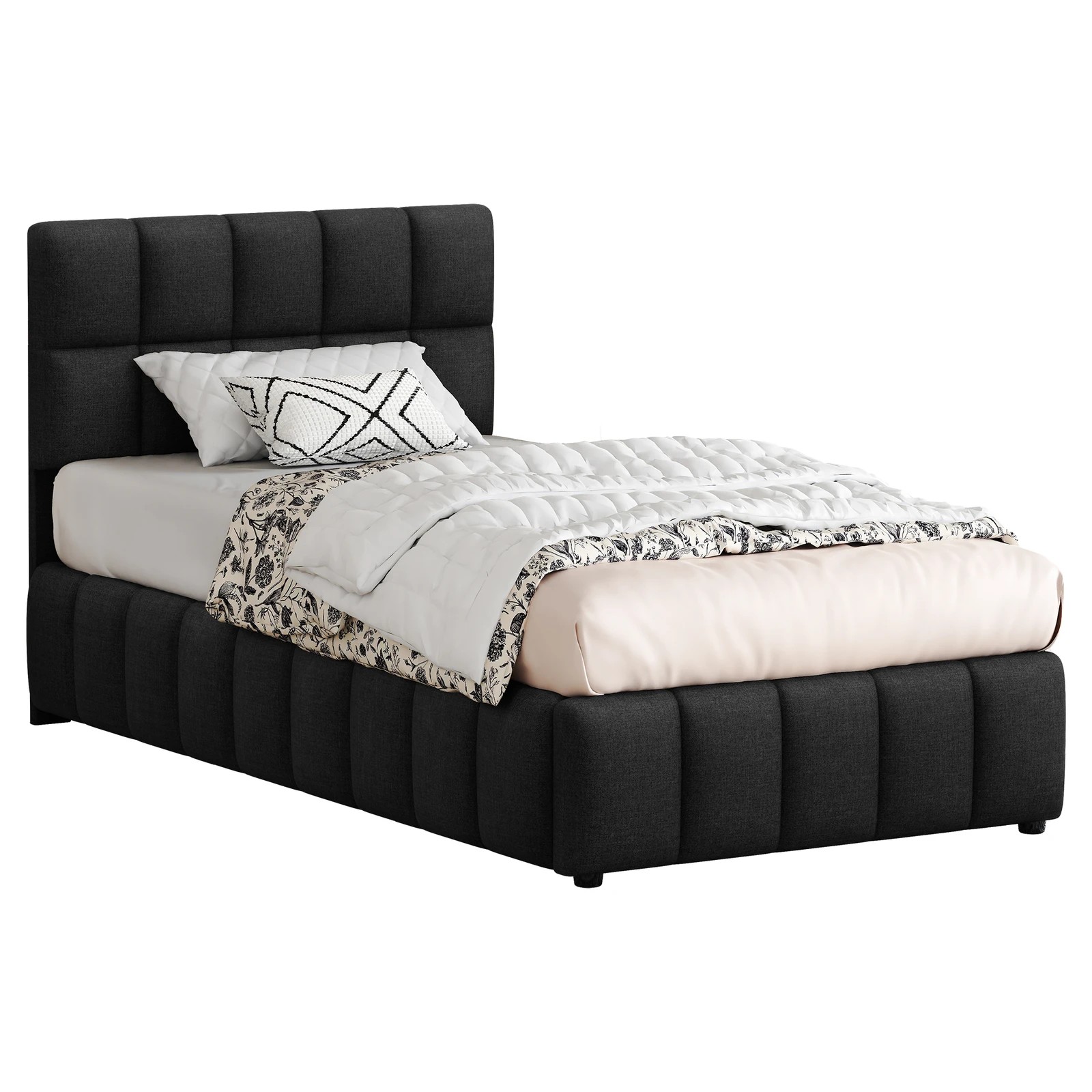 1 Alfordson Bed Frame King Single Grid Tufted Gas Lift Storage Gromit - Charcoal, 1 of 10