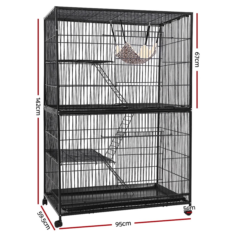 2 i.Pet Rabbit Cage 142cm Hutch 4 Level Bird Guinea Pig Ferret - Black, 2 of 6