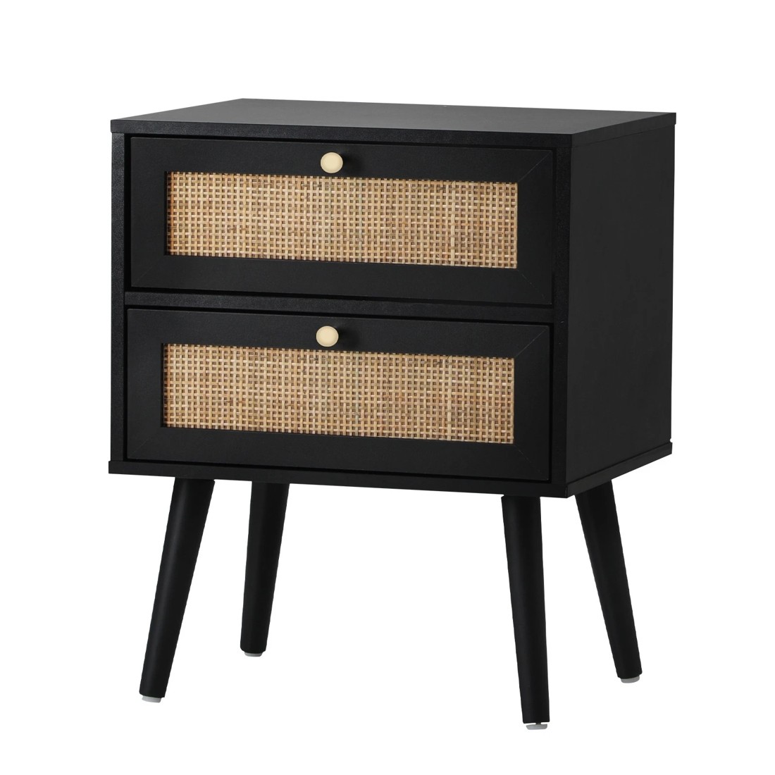 1 Oikiture Bedside Table Side Table 2 Drawers Nightstand Rattan
 - Black, 1 of 10