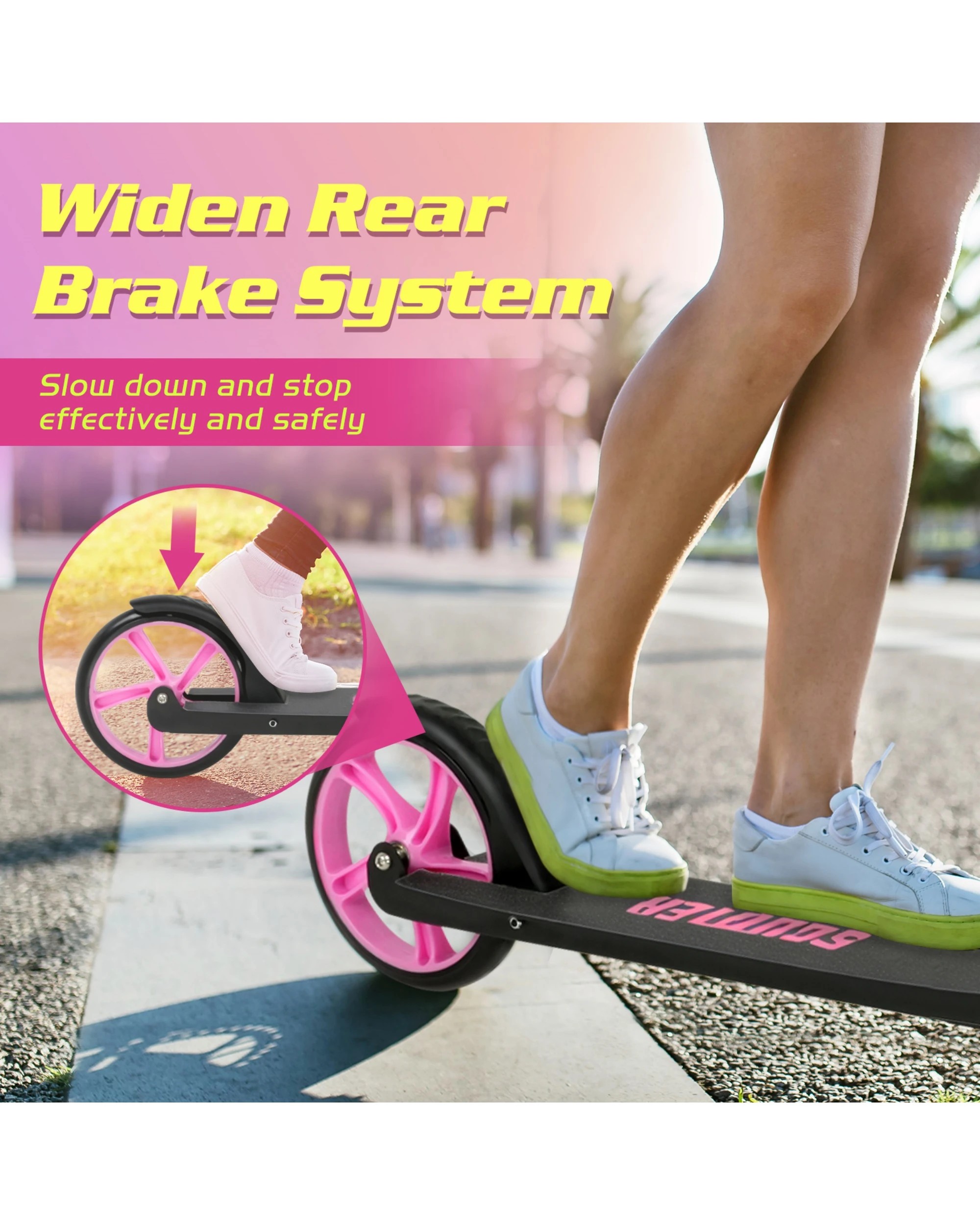 5 Advwin Folding Kids Kick Scooter w/ Big Wheel & Adjustable Height Pink, 5 of 8