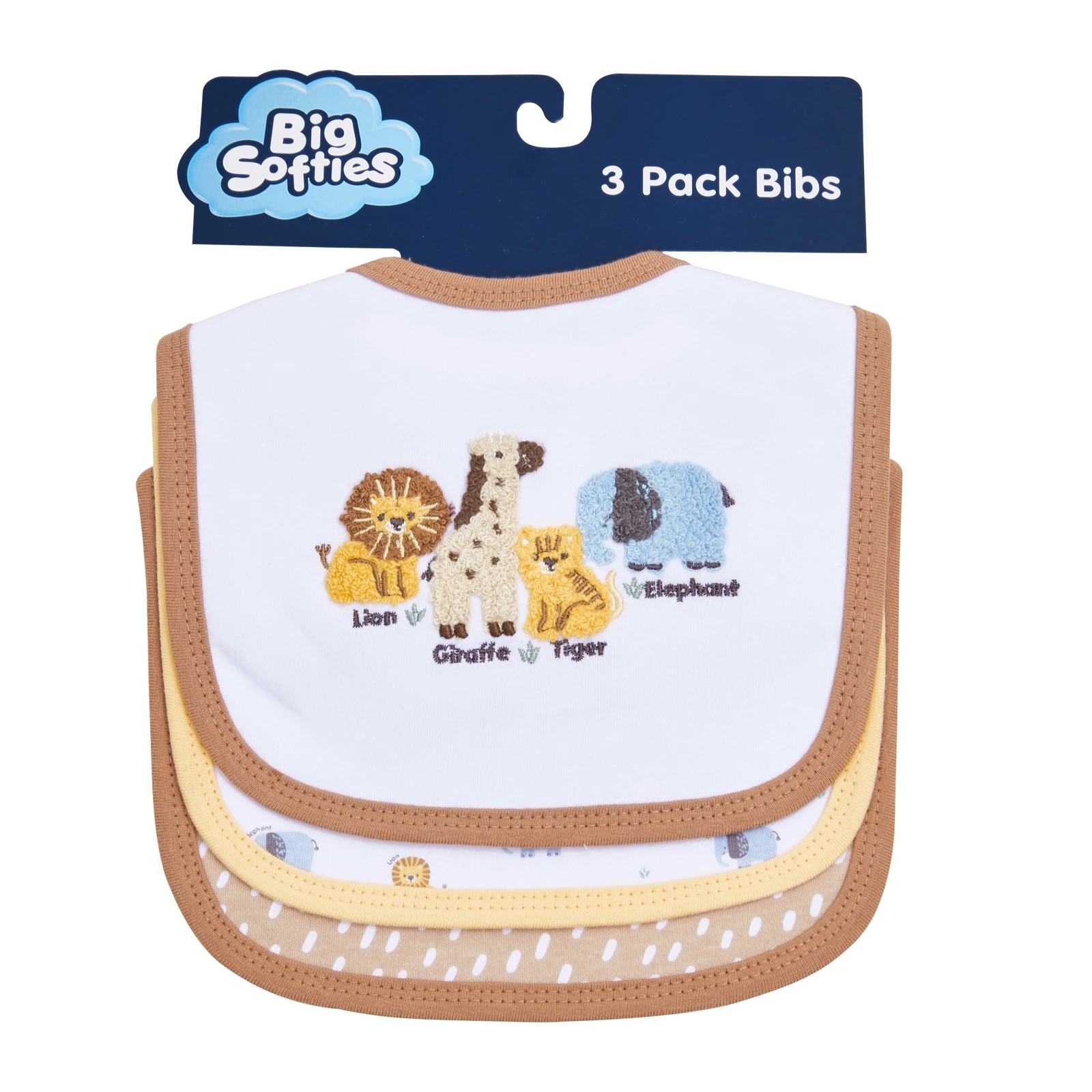 1 Big Softies 3 Pack Applique And Printed Bibs, Animal, 1 of 6