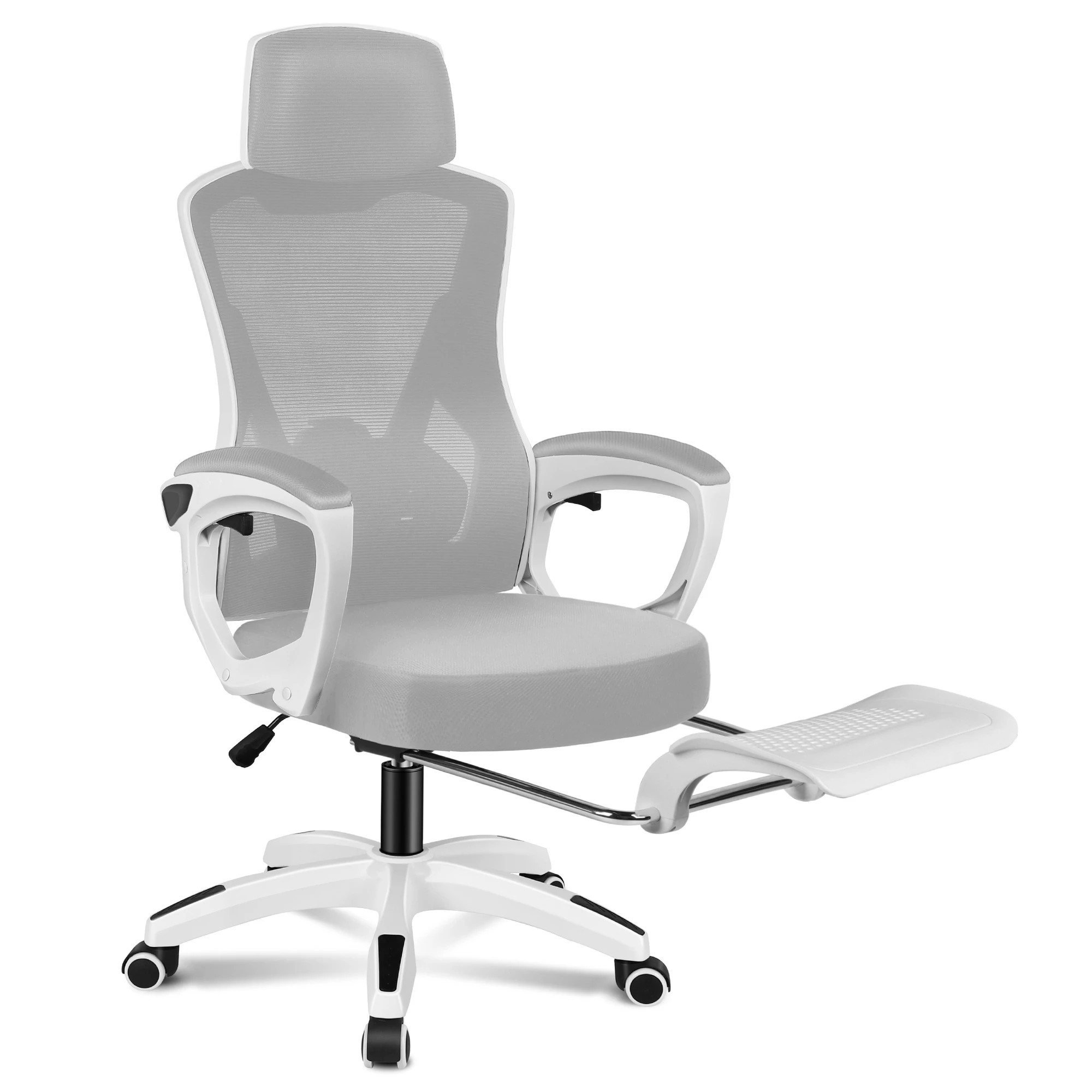 1 Alfordson Mesh Office Chair Gaming Executive Computer Recliner Study Work Seat - White Grey, 1 of 10