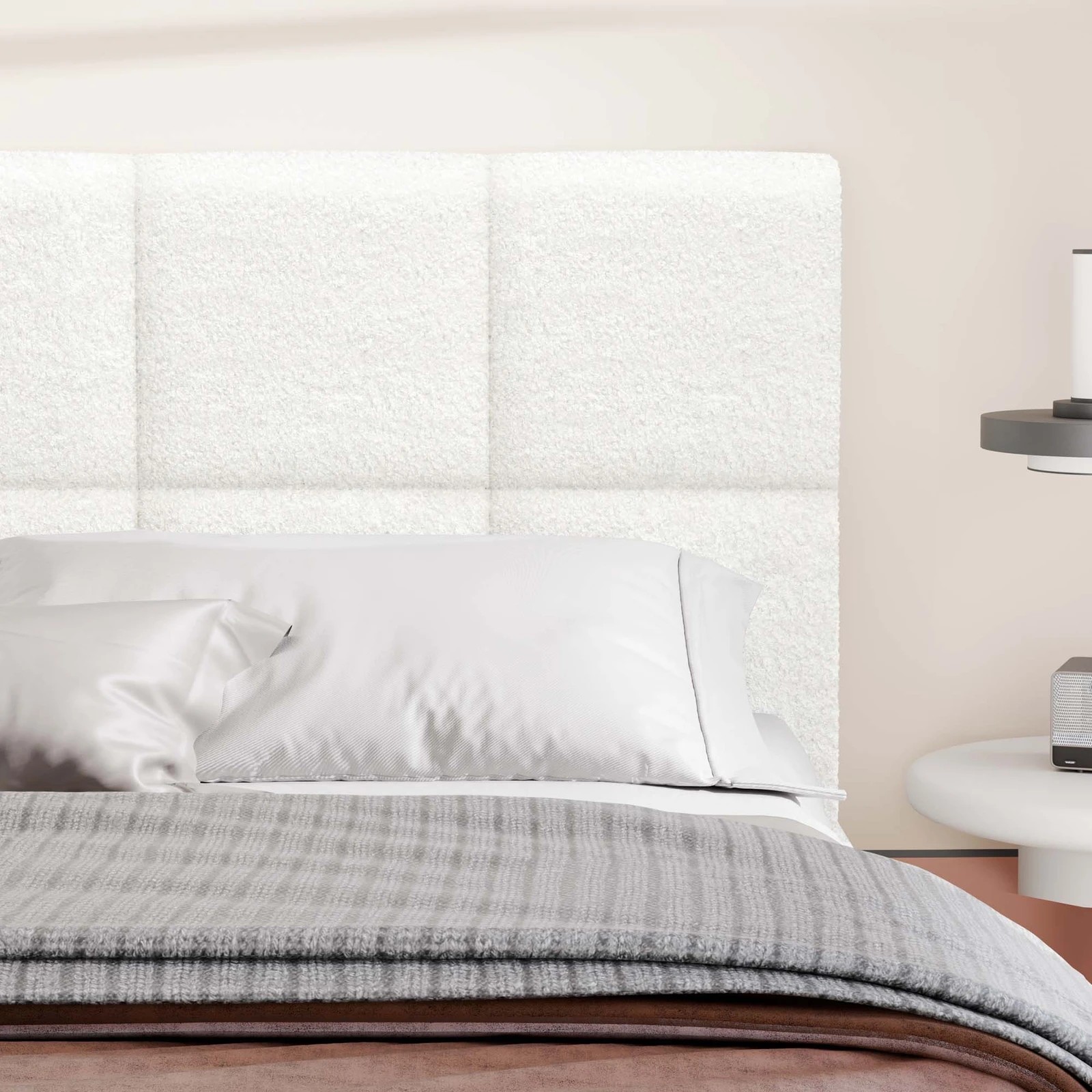 3 Alfordson Bed Frame Double Size Wooden Slats Platform Boucle Paula - White, 3 of 9