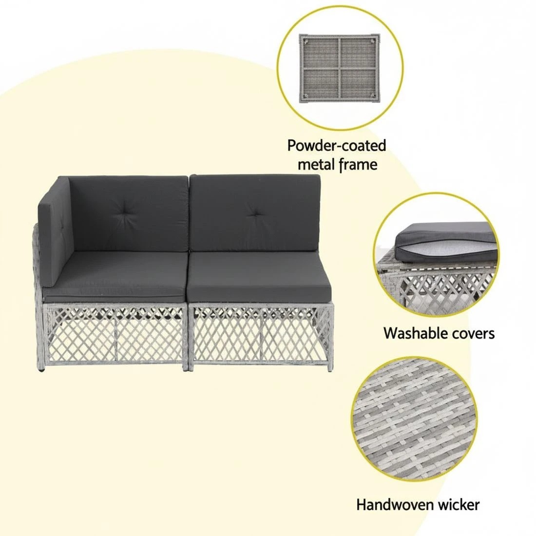 5 Gardeon 6 Seater Outdoor Sofa Set 7PCS Table Chair Set Garden Rattan Patio - Grey, 5 of 6