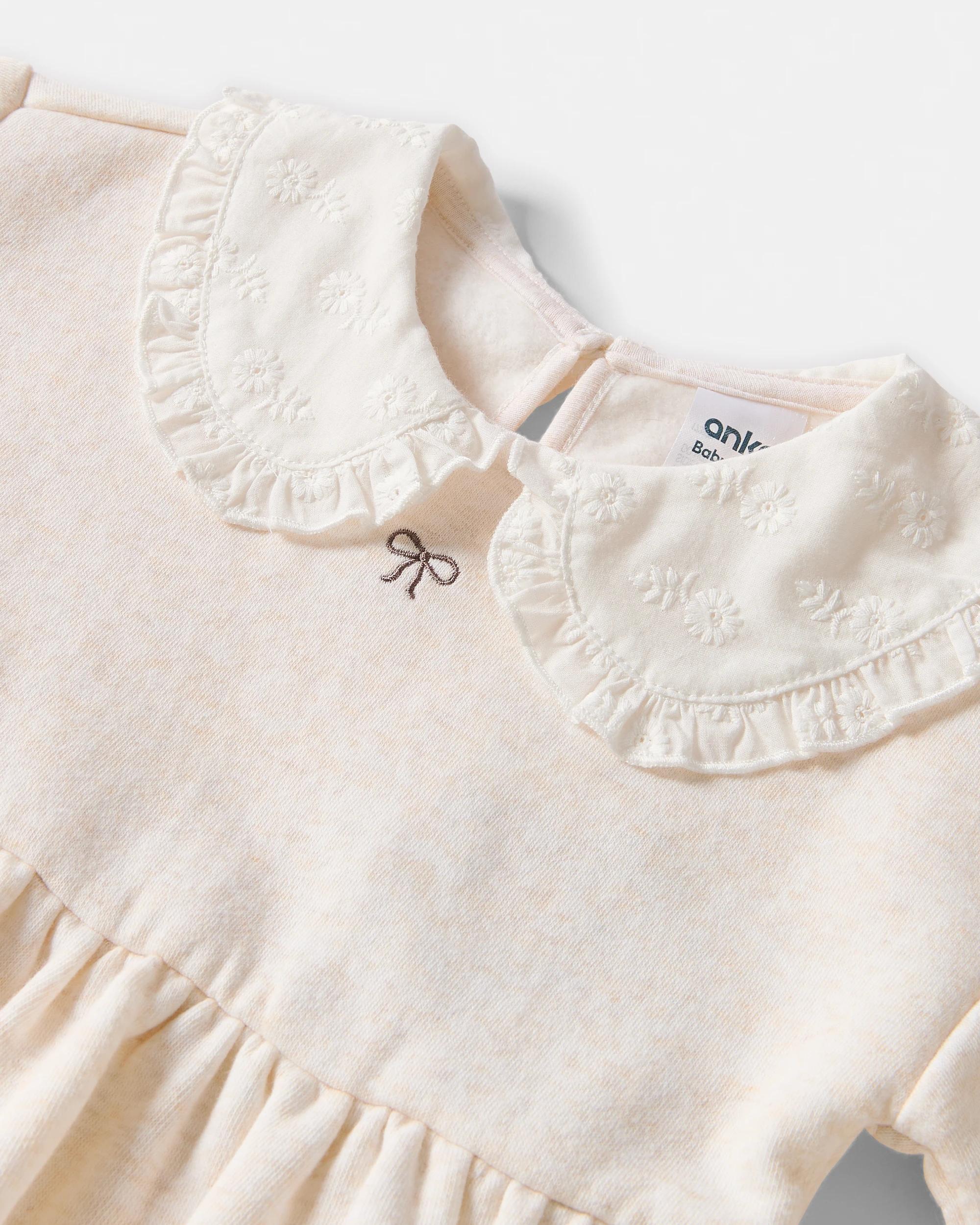 3 Long Sleeve Collar Fleece Dress Beig Bow, 3 of 3