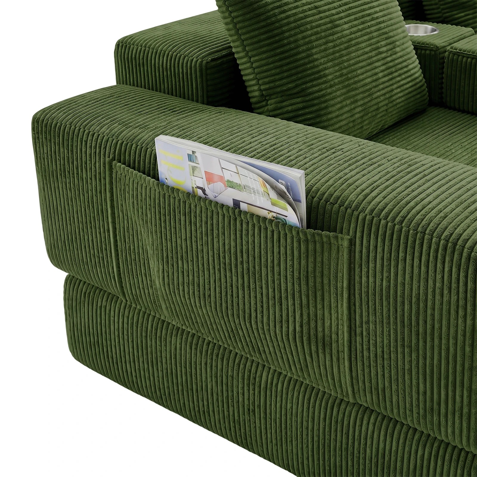 6 Advwin Folding Sofa Bed 2 in 1 Convertible Floor Loveseat Fold Out Corduroy Sleeper Couch - Green, 6 of 7