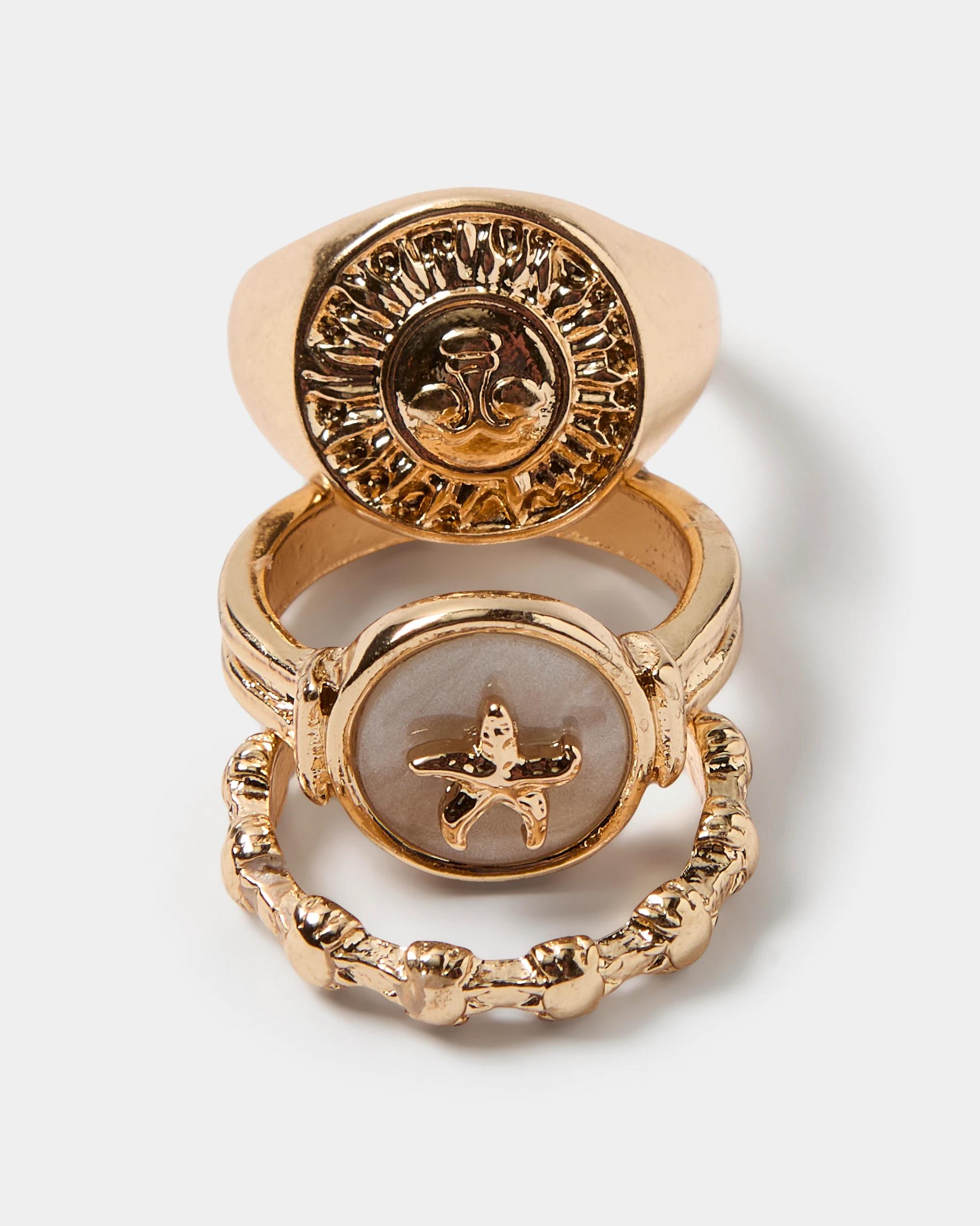 3 Pack Ocean Chunky Rings - Gold Tone - Kmart