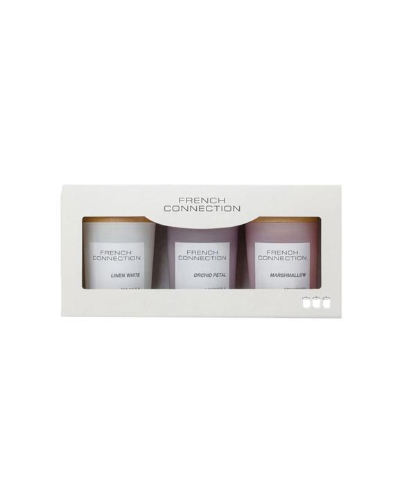 French Connection 3pc Orchid Petal, Linen, and Marshmallow Candle Set 50g - Multi