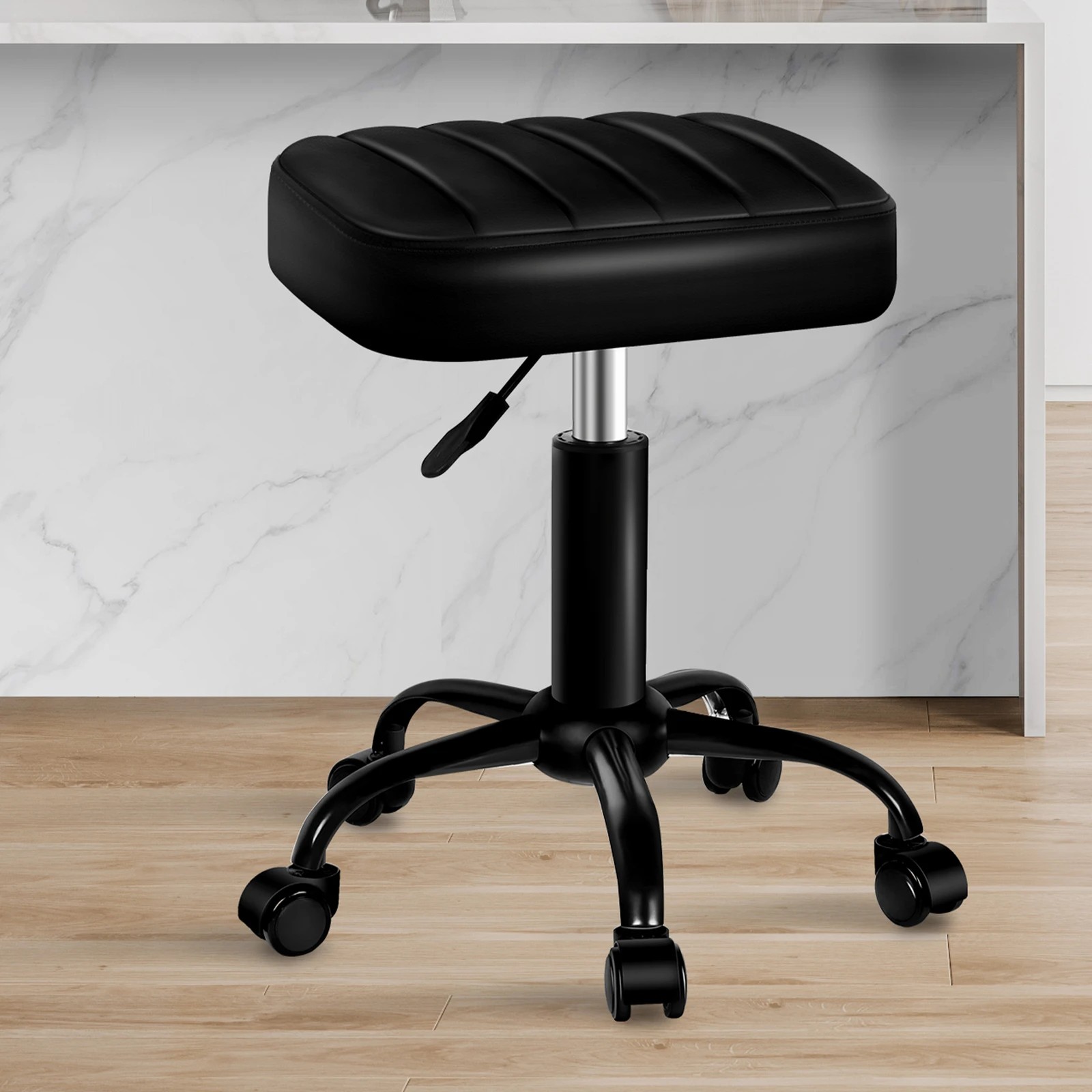 10 Alfordson 2x Salon Stool Square Swivel Barber Hair Chair - All Black, 10 of 10