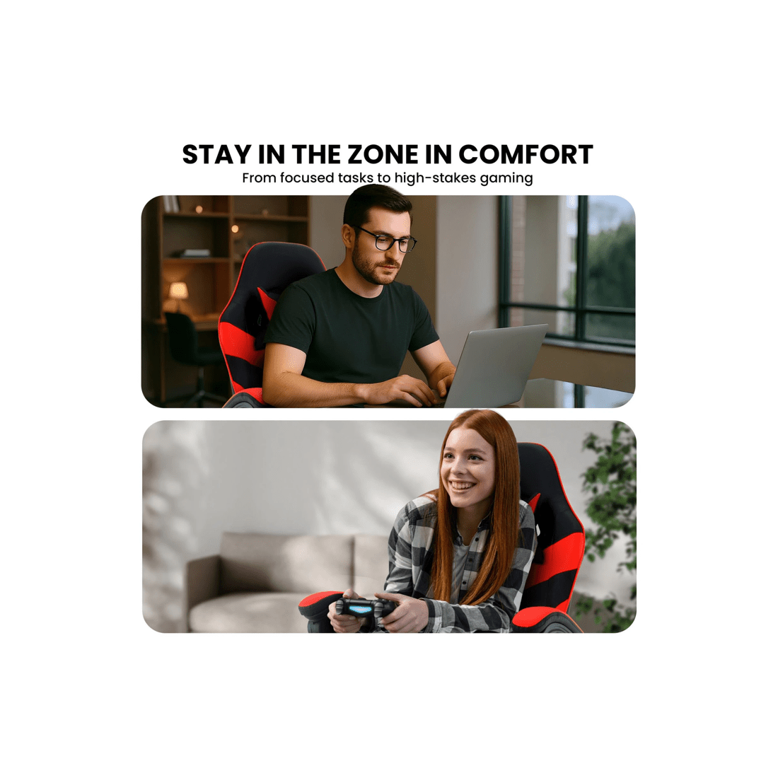 6 Sarantino Cueva Reclining High Back Office Gaming Chair with Retractable Footrest Office Computer Seating Black Red, 6 of 9