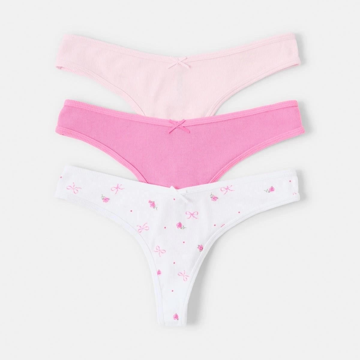 1 3 Pack Rib Dip G-String Briefs ROSE BOW MULTI, 1 of 8