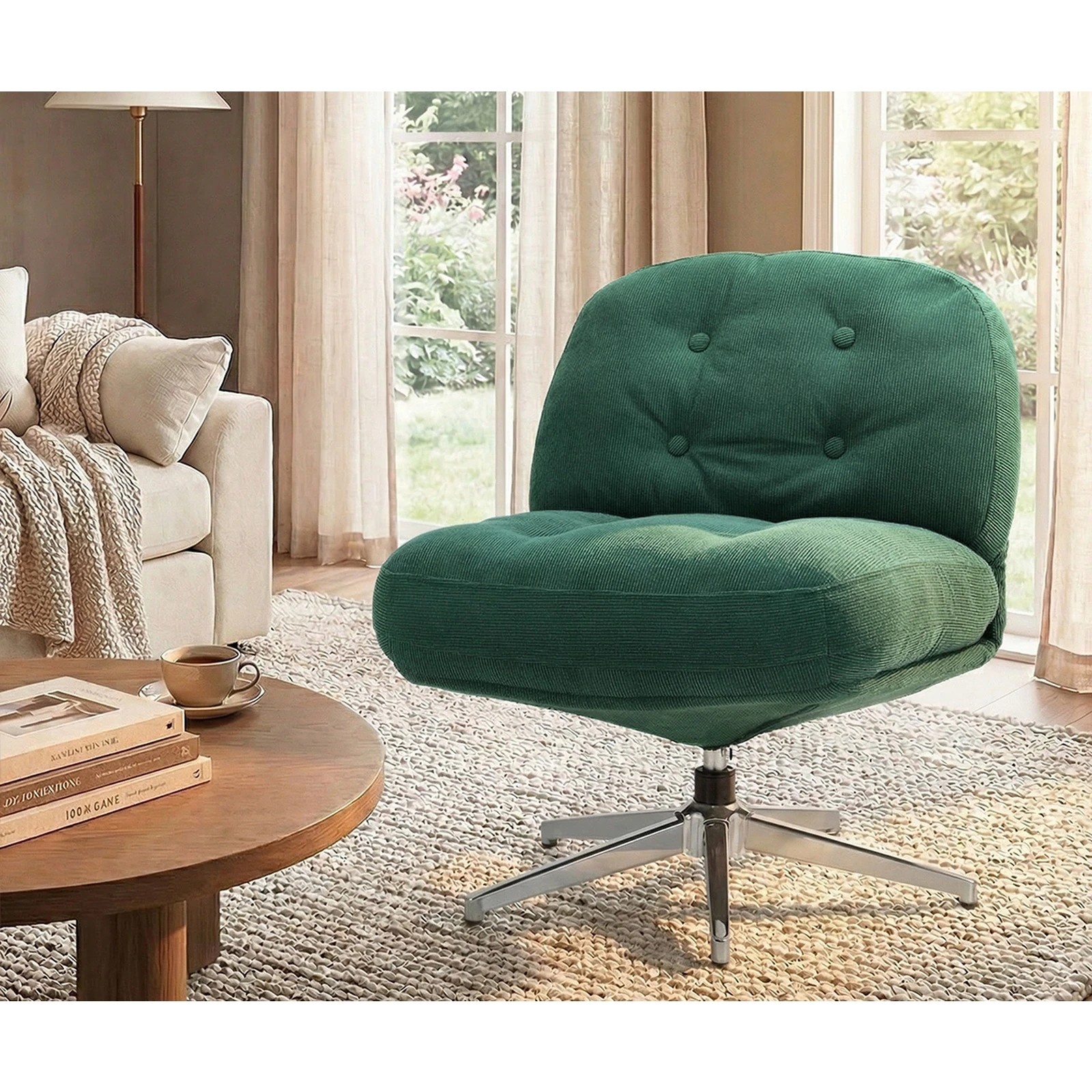 4 Oikiture 2x Armchair Swivel Lounge Chair Padded Accent Chairs Polyester - Green, 4 of 10