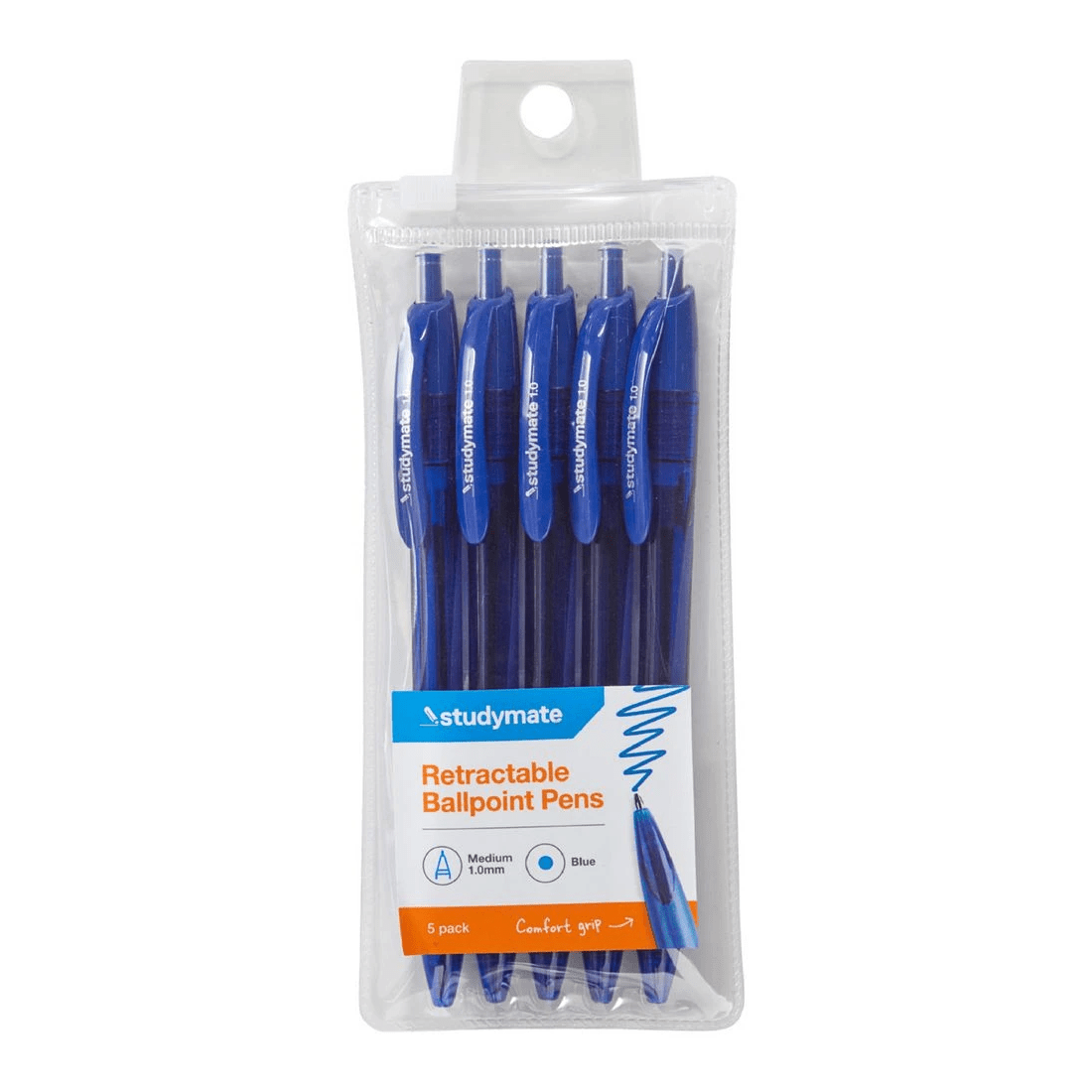 1 Studymate Retractable Ballpoint Pens 1mm Blue 5 Pack, 1 of 2
