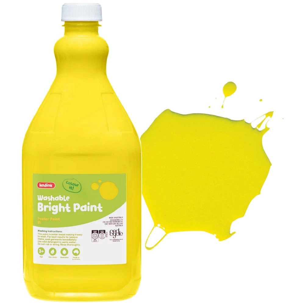 1 Kadink Washable Bright Poster Paint 2L Yellow, 1 of 2