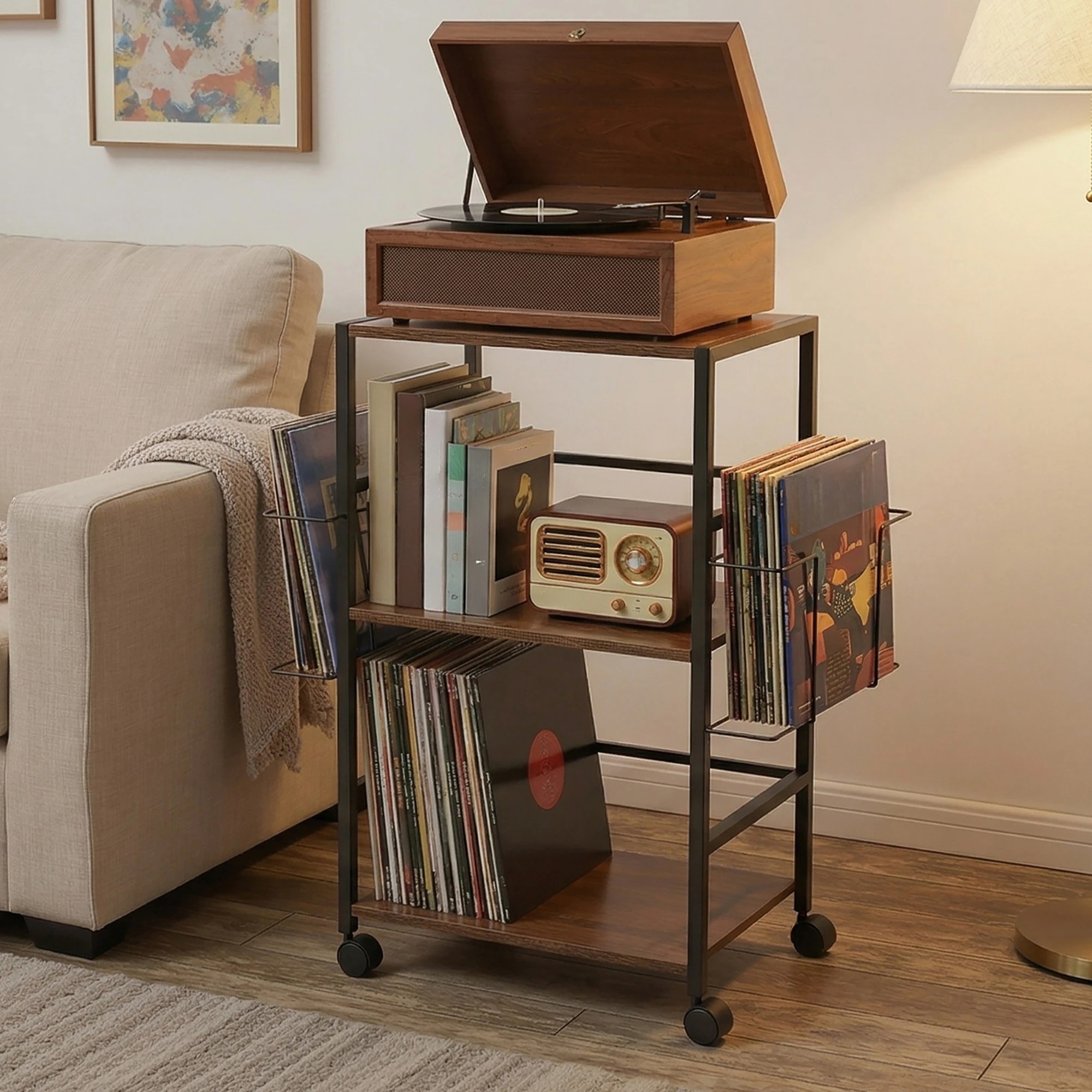 7 Levede Record Player Stand with Storage Vinyl Record Holder with Display Area, 7 of 8