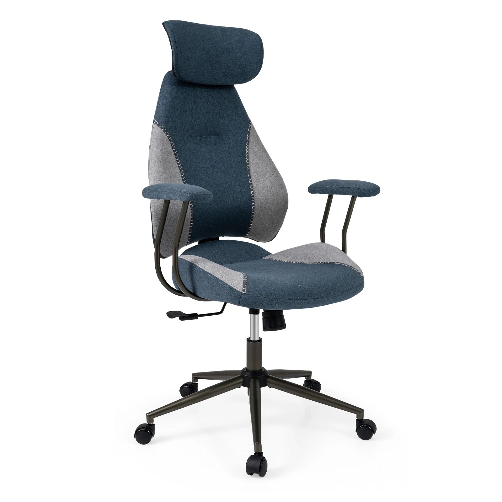 1 Costway Ergonomic Office Chair Flax Fabric Computer Desk Chair Armchair w/Headrest & Backrest - Grey, 1 of 3