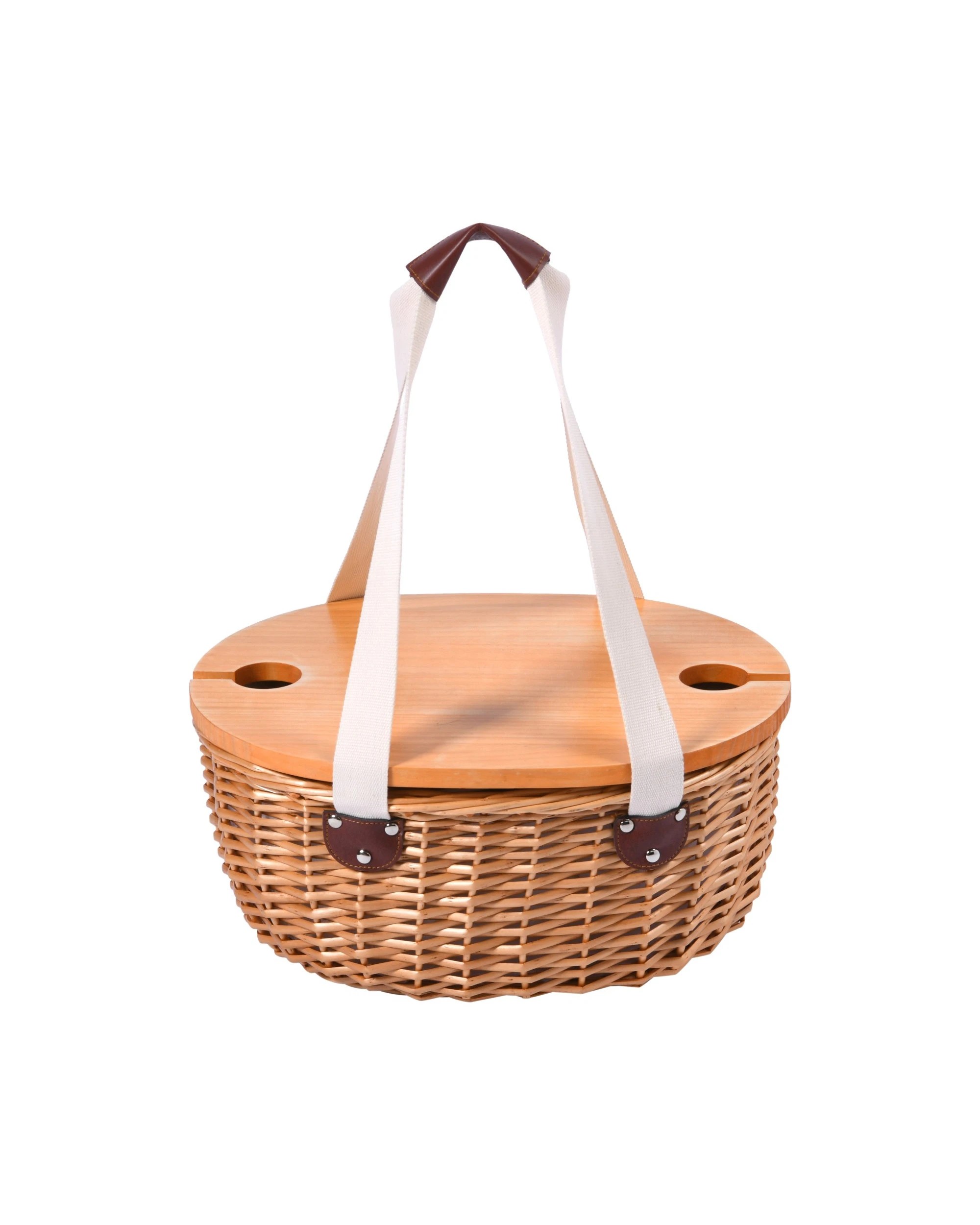 1 Vibes McLaren Vale 2 Person Oval Insulated Wicker Basket with Folding Table - Natural and Cream, 1 of 6