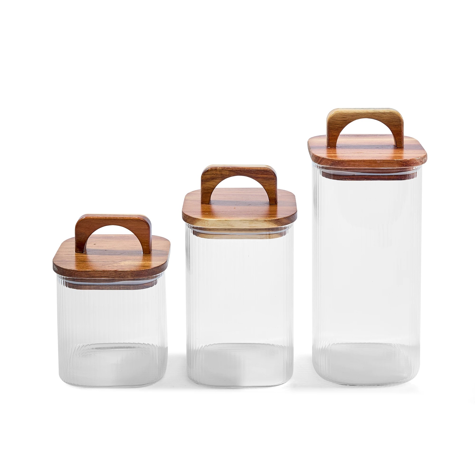 3 Set of 3 Linear Glass Canisters with Acacia Lids, 3 of 7