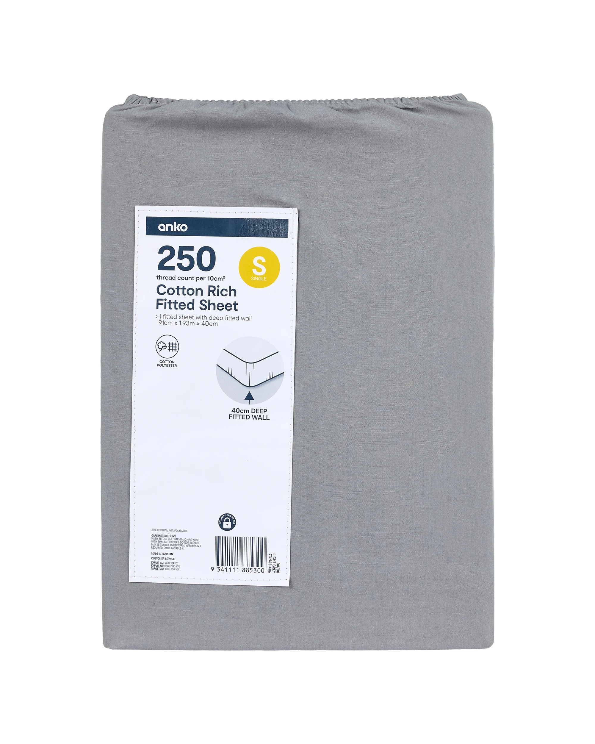 6 250 Thread Count Cotton Rich Fitted Sheet - Single Bed, Light Grey, 6 of 6
