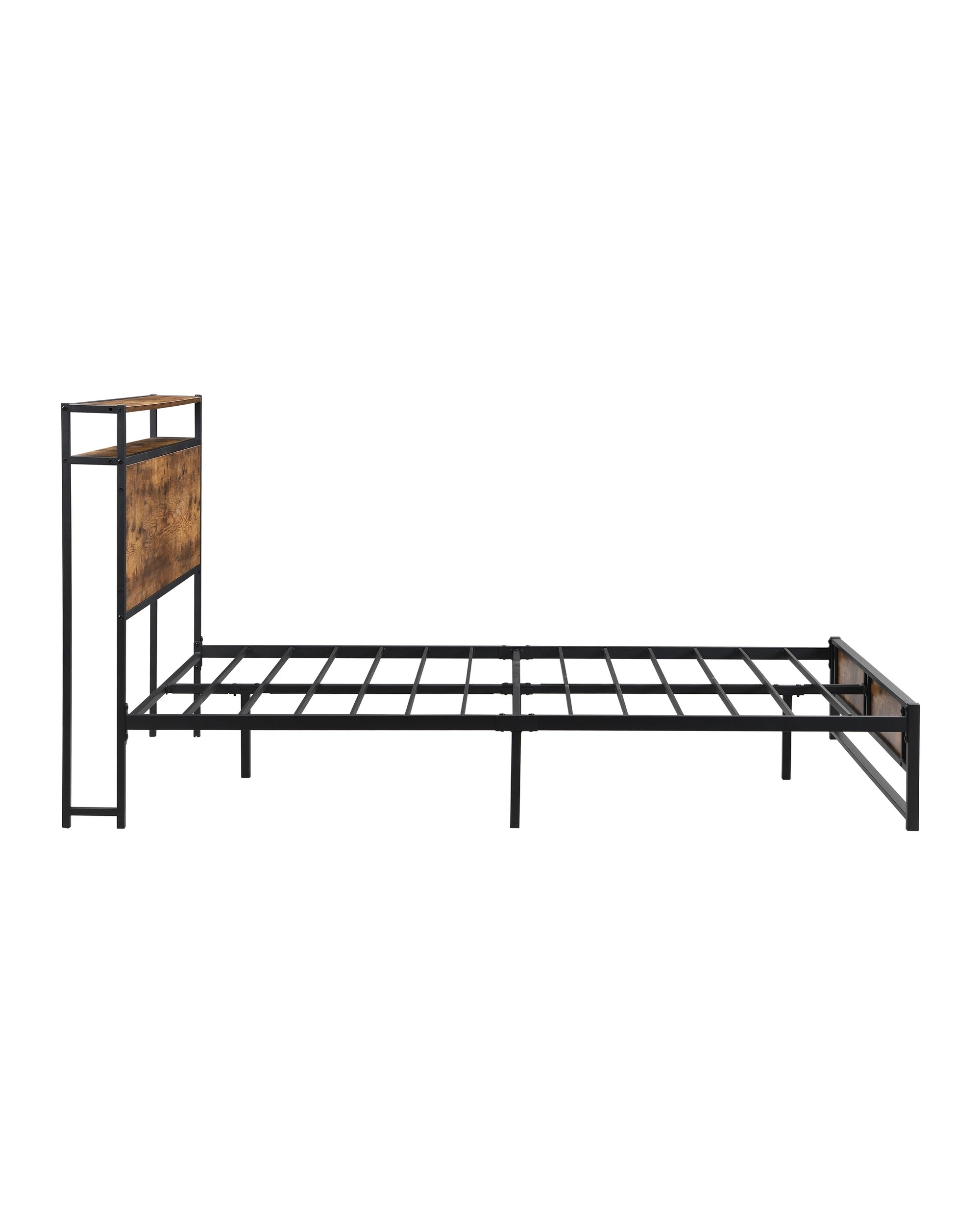5 IHOMDEC BED01 Double  Metal & Wood Bed Frame Rustic Dark Brown - Brown, 5 of 10
