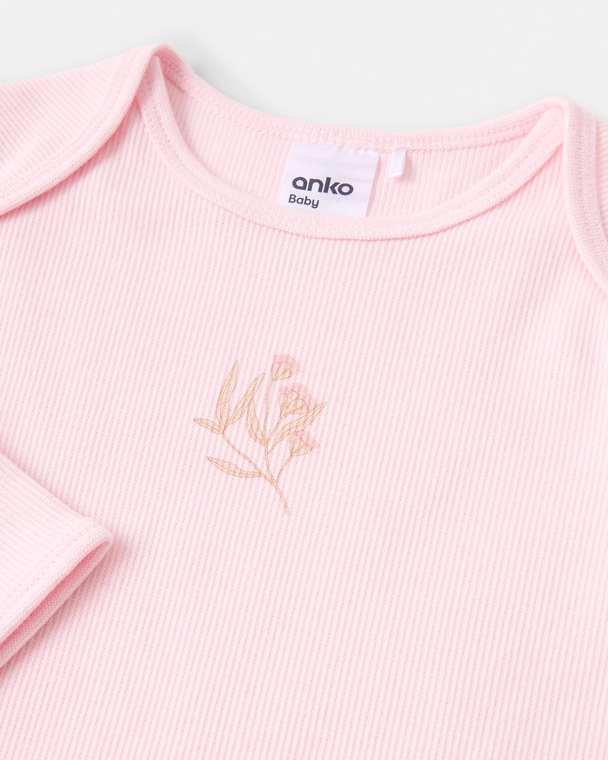 5 2 Piece Cotton Long Sleeve Newborn Set Pink Flrl, 5 of 6