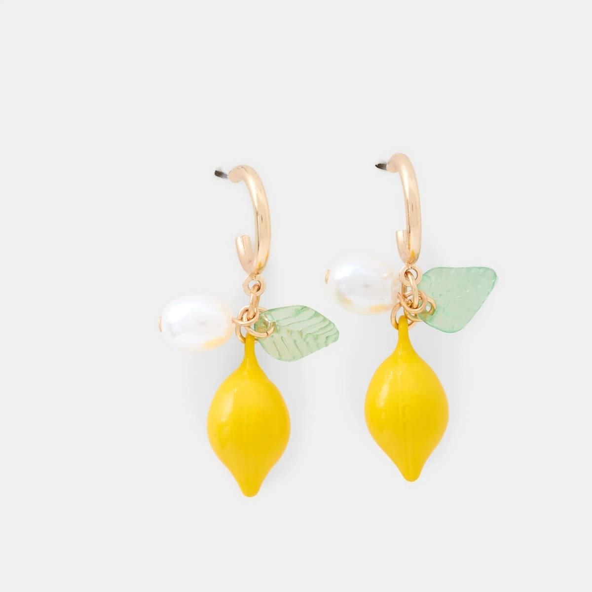 2 Lemon Hoop Earrings - Yellow and Gold Tone Gold, 2 of 5