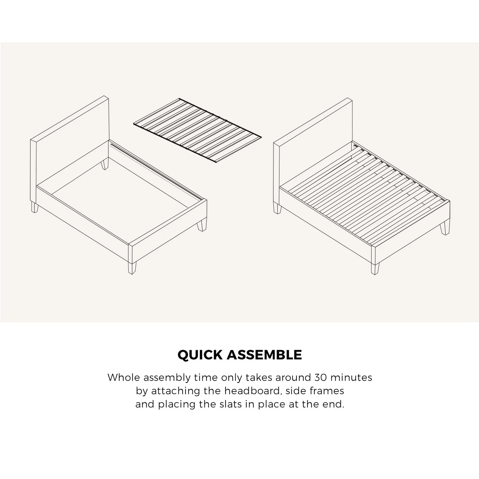 6 Oikiture Bed Frame Single Size Wooden Slats Fabric - Grey, 6 of 10