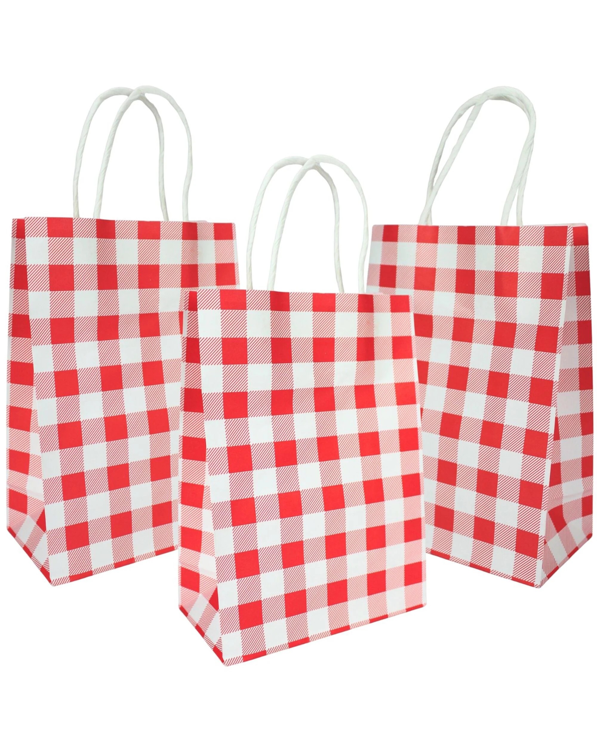 1 Party Maker Bright Gingham Gift Bags Pack of 10 - Red, 1 of 4
