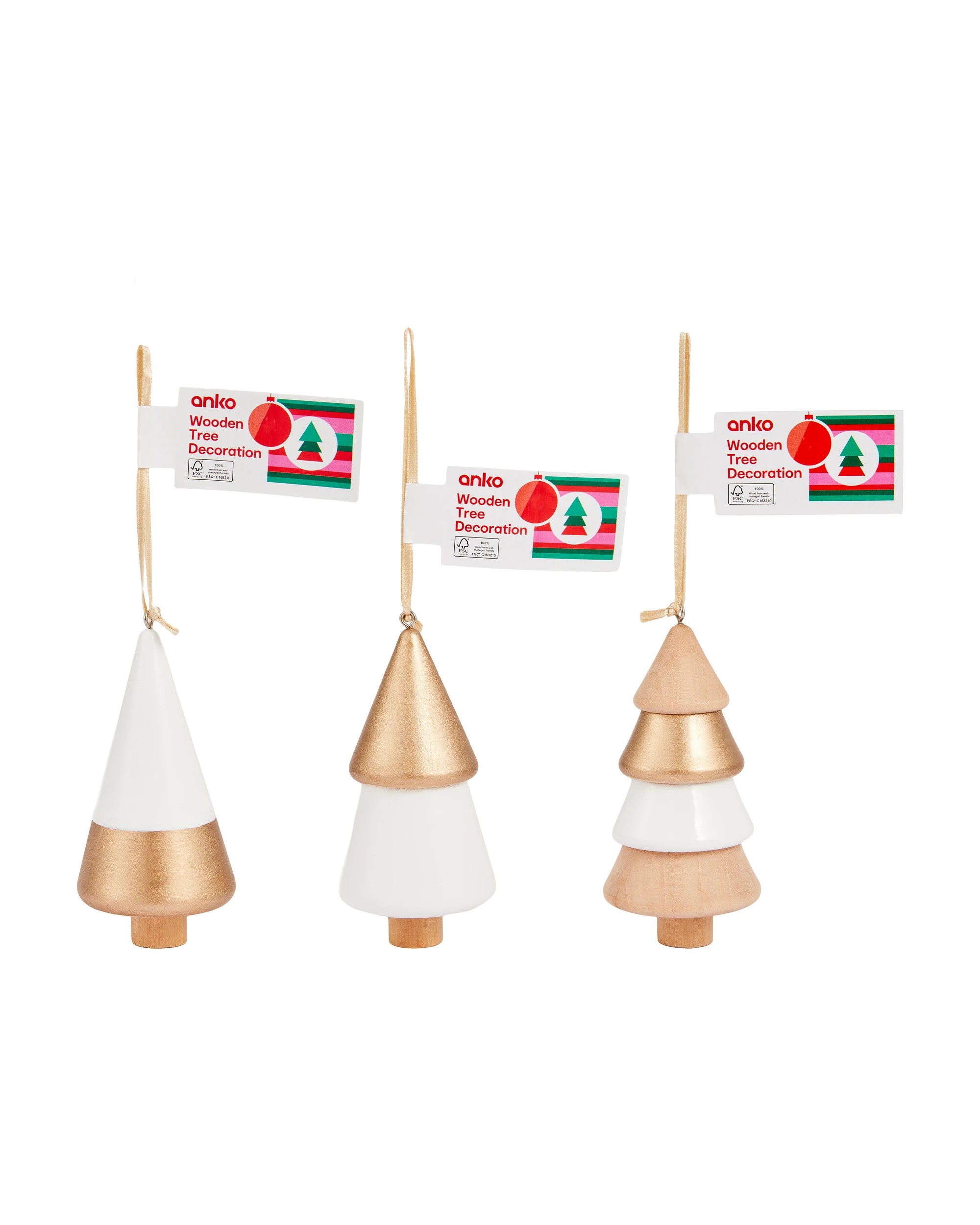 6 Wooden Tree Decoration - Assorted, 6 of 6