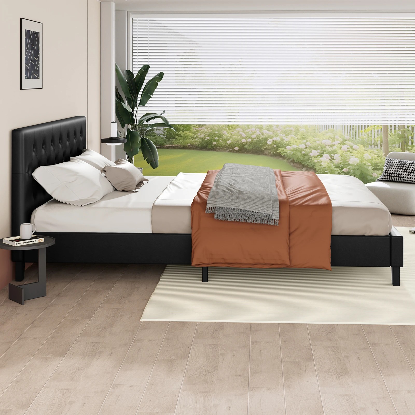 5 Alfordson Bed Frame Double Size Wooden Base Platform Leather Madelyn - Black, 5 of 10