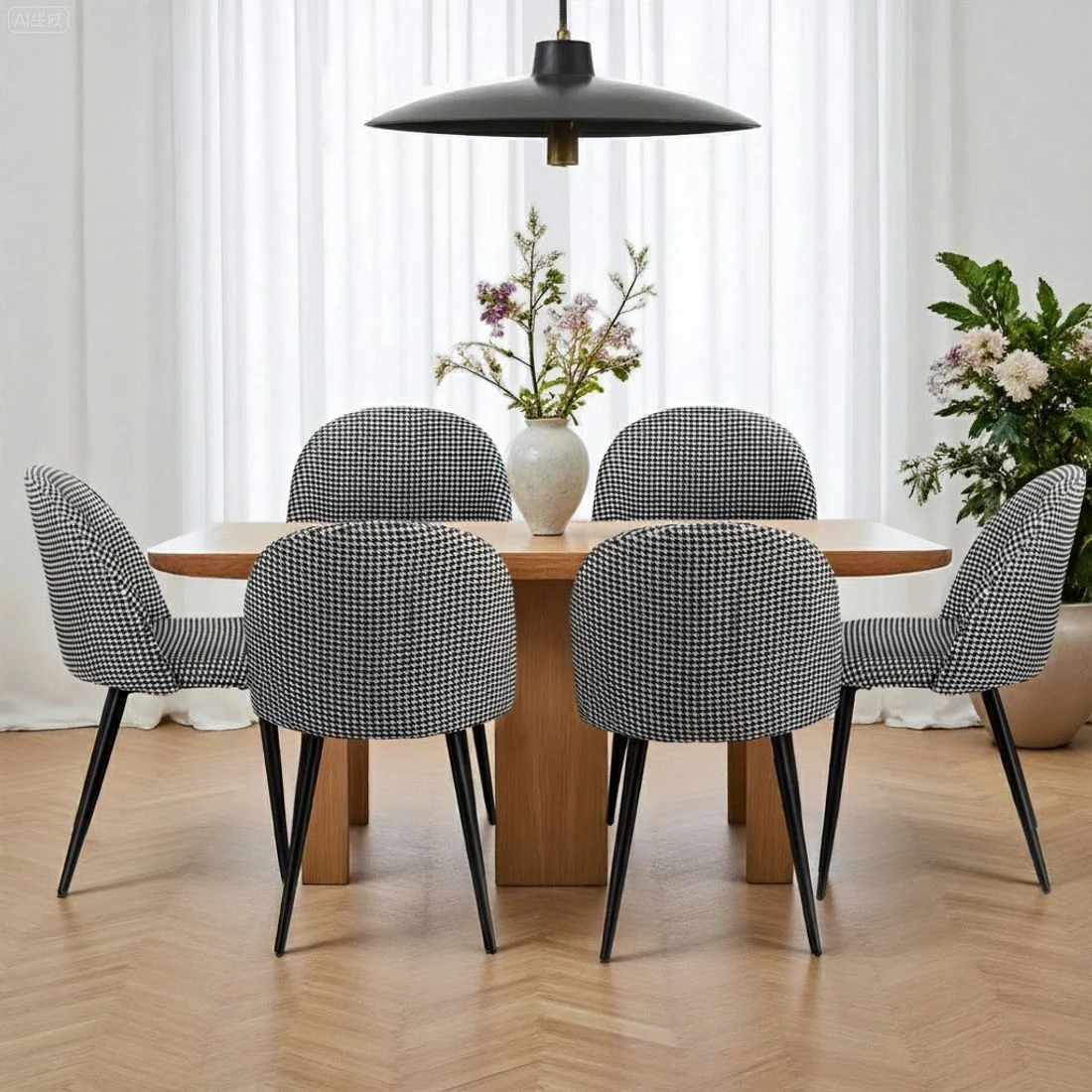 6 Artiss Dining Chairs Set of 2 Linen Solid Curved Houndstooth - Multi, 6 of 6