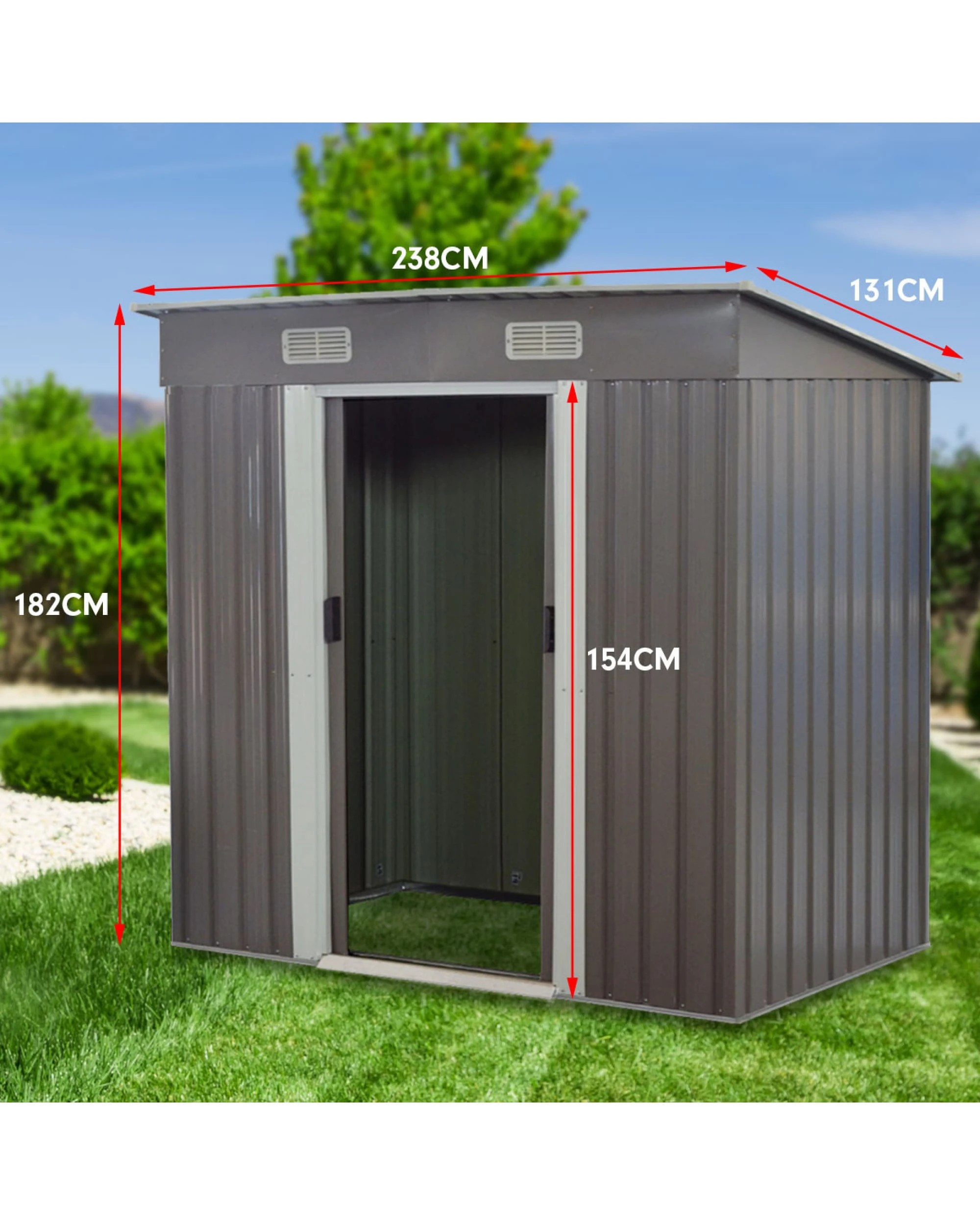 2 Wallaroo 4ft x 8ft Garden Sheds Tool Storage Outdoor Workshop Shelter Flat Roof with Base - Grey, 2 of 9