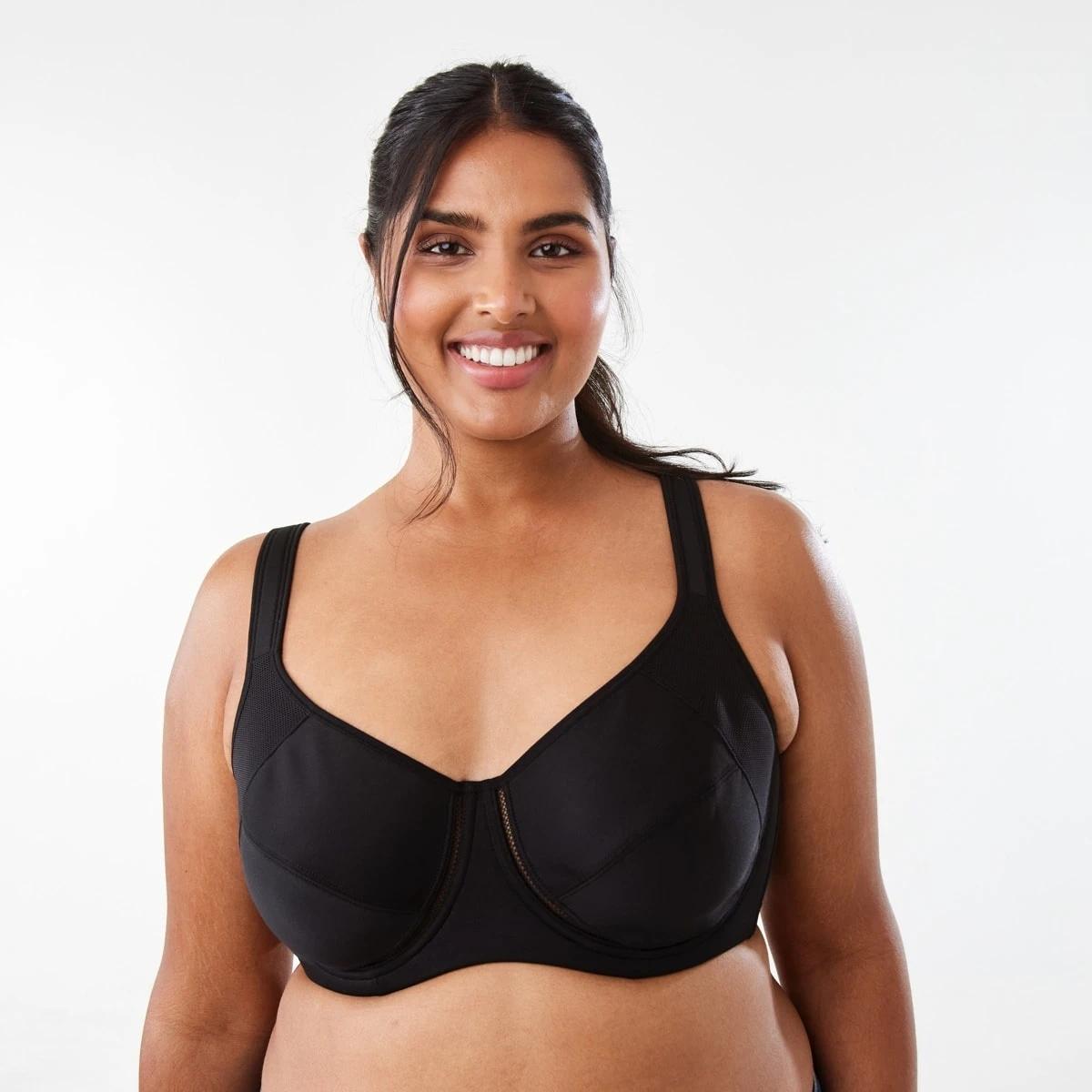 1 Full Figure Sports Underwire Soft Cup Bra BLACK, 1 of 6