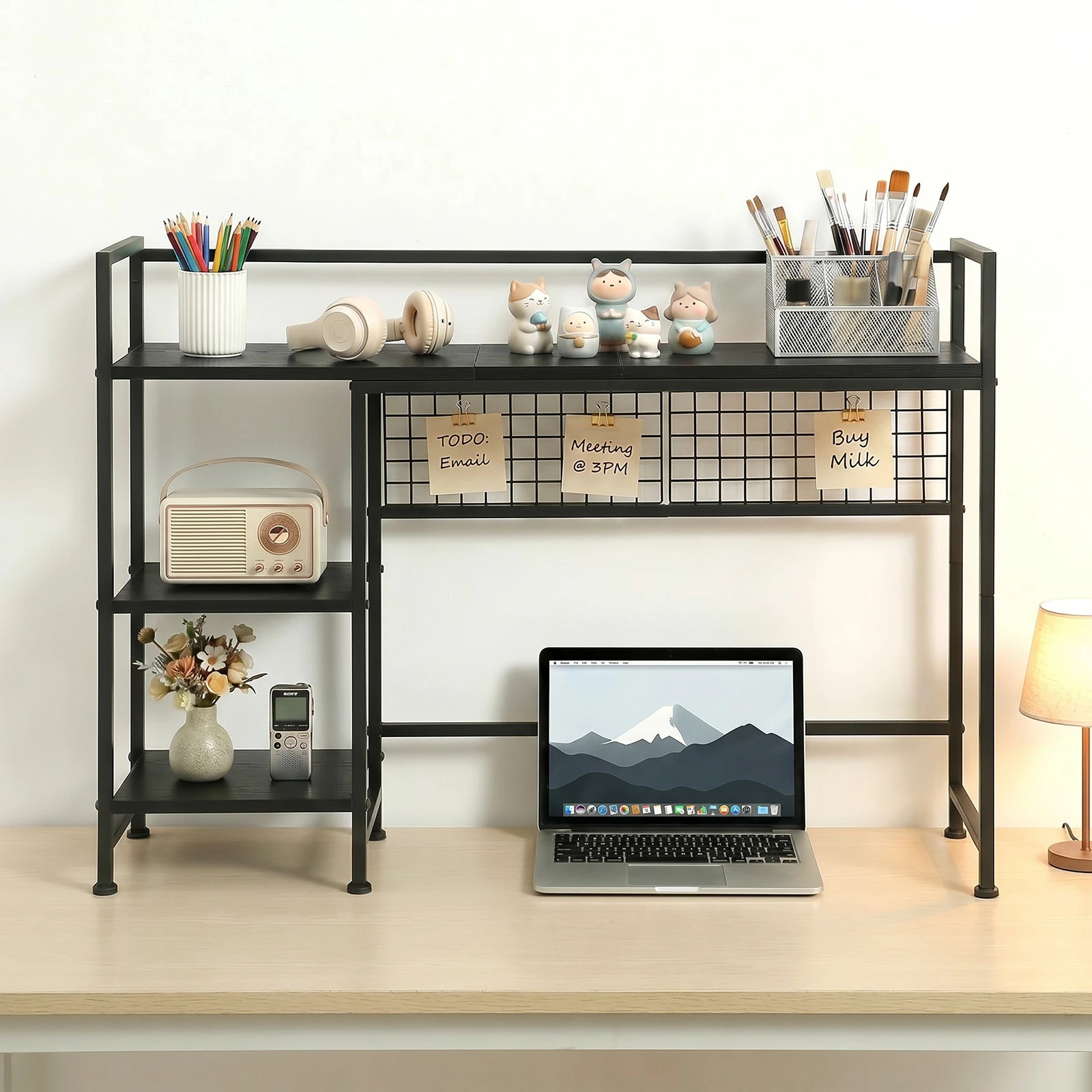 5 Advwin Desktop Organizer Shelf  Desktop Display Rack with Open shelves & 5 Hooks Desk Hutch for Computer Desk - Black, 5 of 7