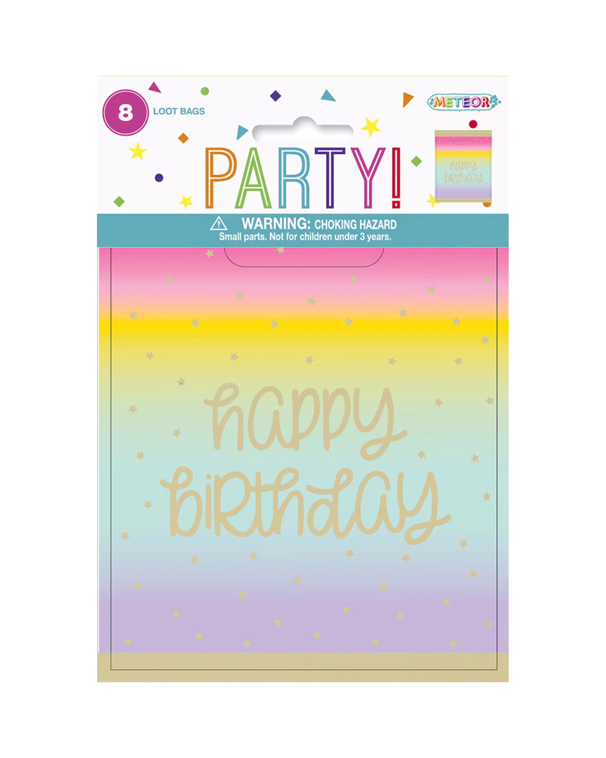 3 Meteor Rainbow Stars Happy Birthday Lolly/Treat Bags Pack of 8 - Multi, 3 of 4