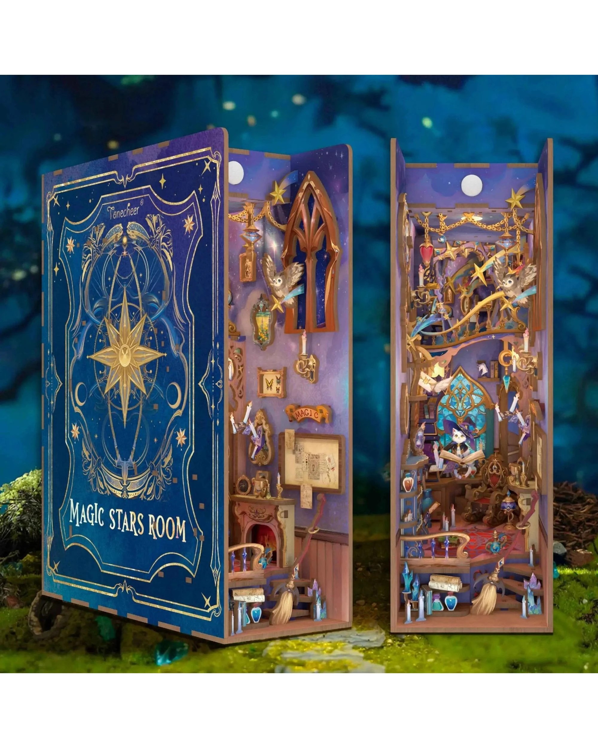 3 Tonecheer 3D Wooden Puzzle DIY Book Nook Kit - Magic Stars Room, 3 of 5