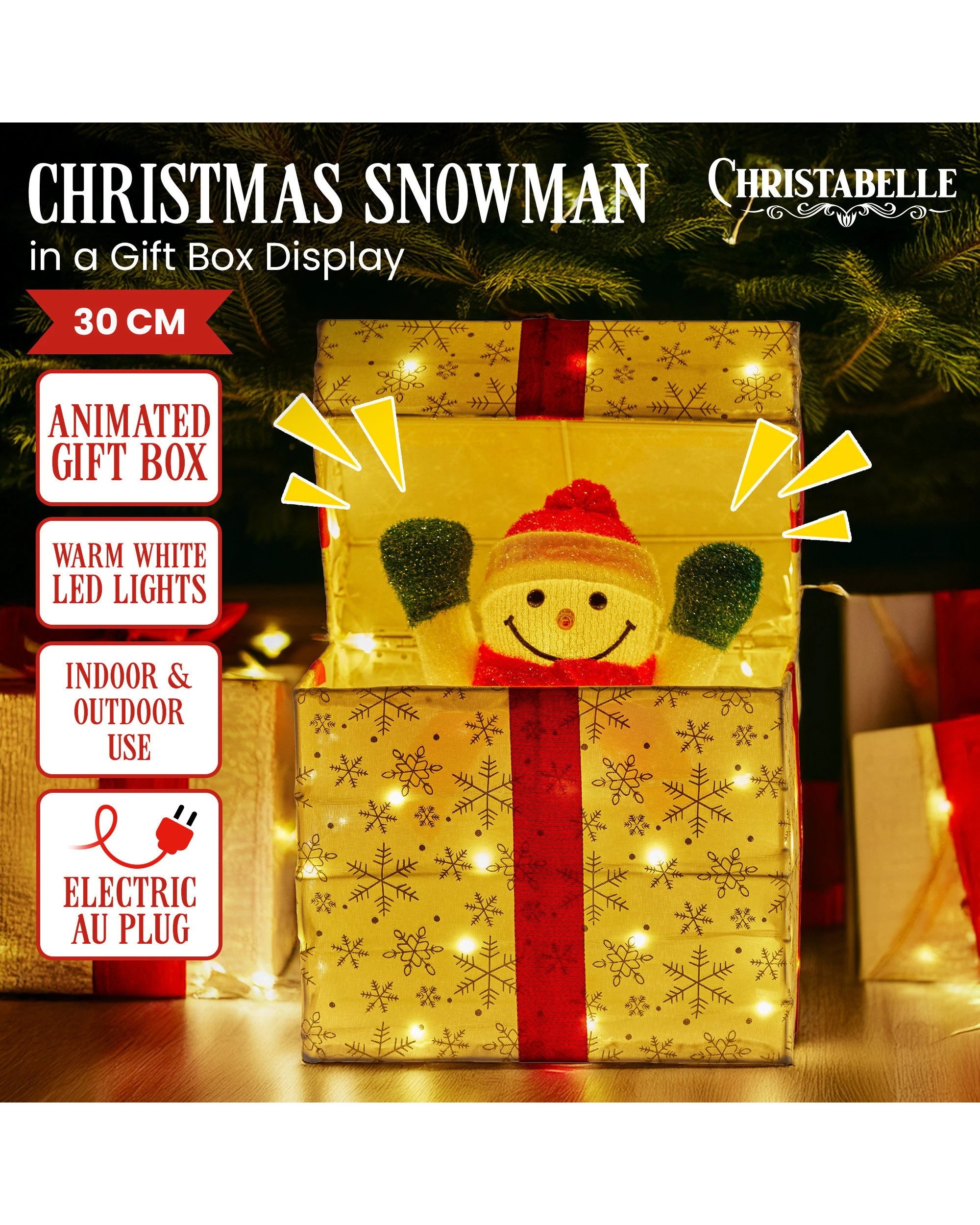 2 Christabelle Animated Snowman in a Gift Box LED Christmas Tree Decoration Ornament Lights Xmas, 2 of 7