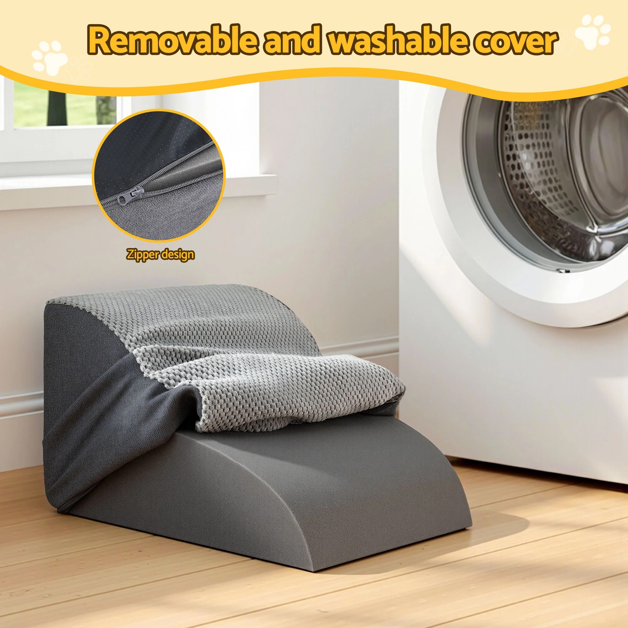 4 i.Pet Dog Ramp 2 Steps For Small Dogs Bed Sofa Car Foam Non-Slip Pet Cat - Grey, 4 of 5