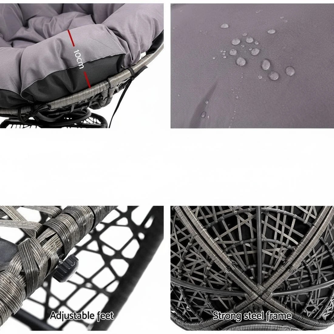 6 Gardeon Outdoor Lounge Setting Furniture Wicker Papasan Chairs Table Patio - Grey, 6 of 7