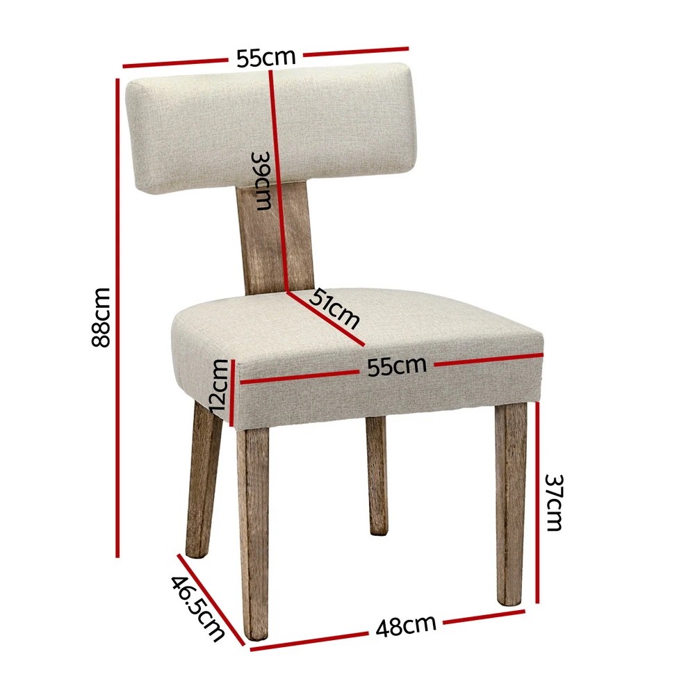 2 Artiss Dining Chairs Set of 2 Linen Fabric Wooden - White, 2 of 5