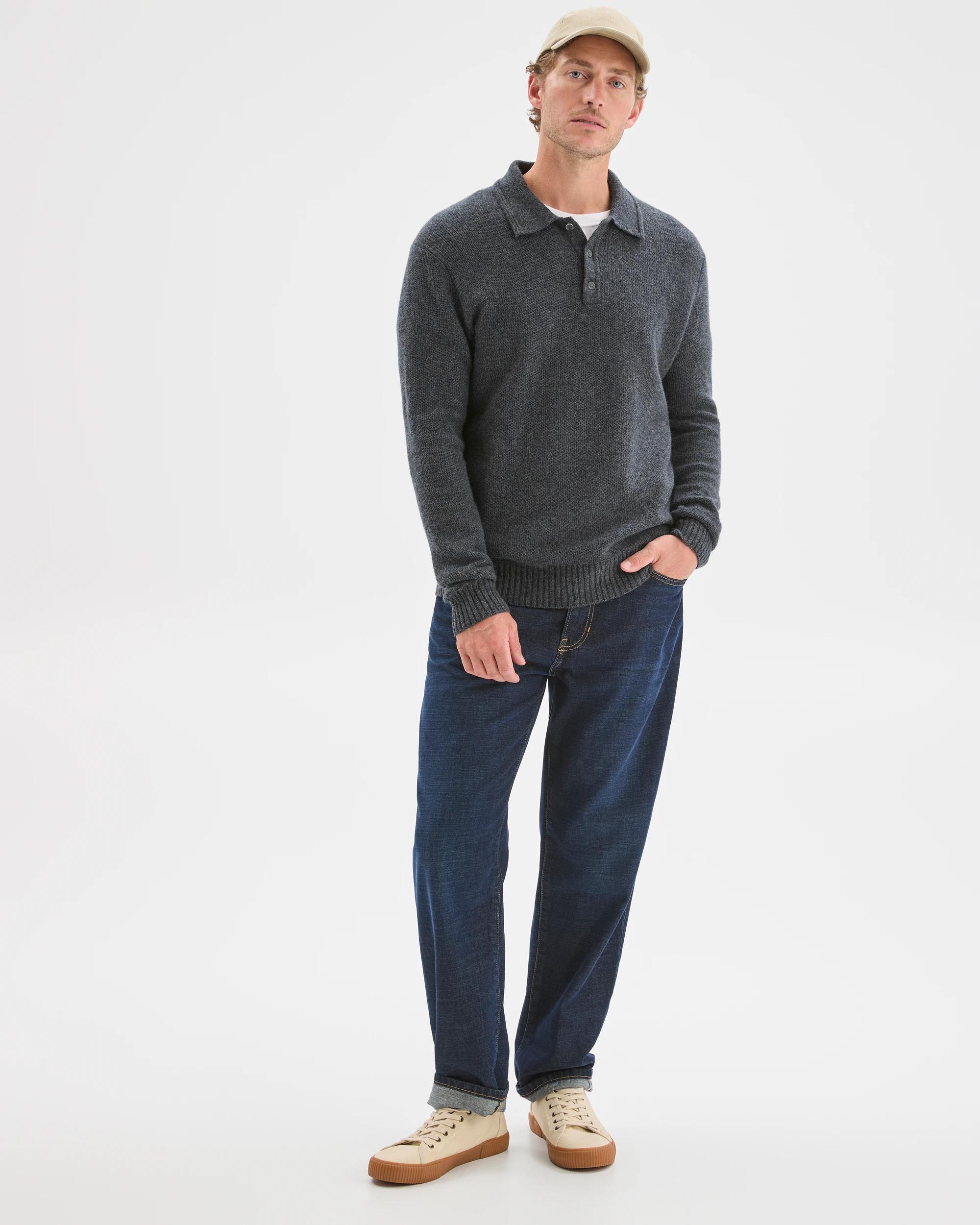 2 Target Man Lambswool Long Sleeve Knit Polo Top CHARCOAL, 2 of 7