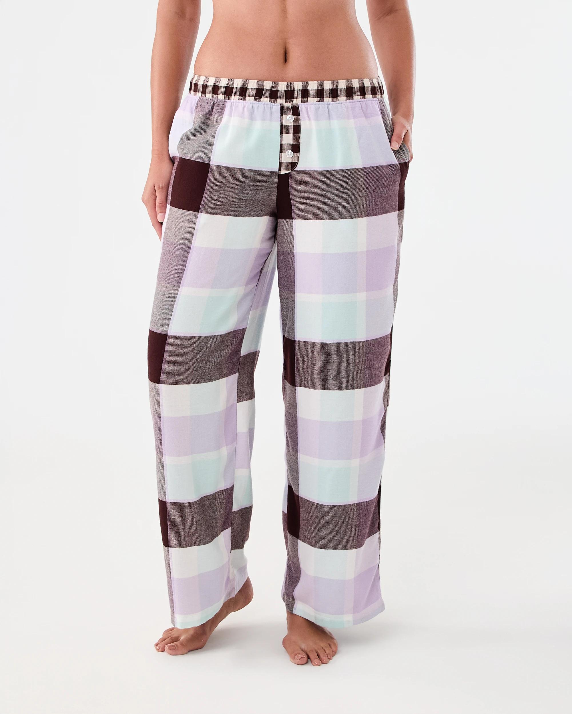 1 Viscose Blend Contrast Boyfriend Flannel Pants Mint Check, 1 of 5