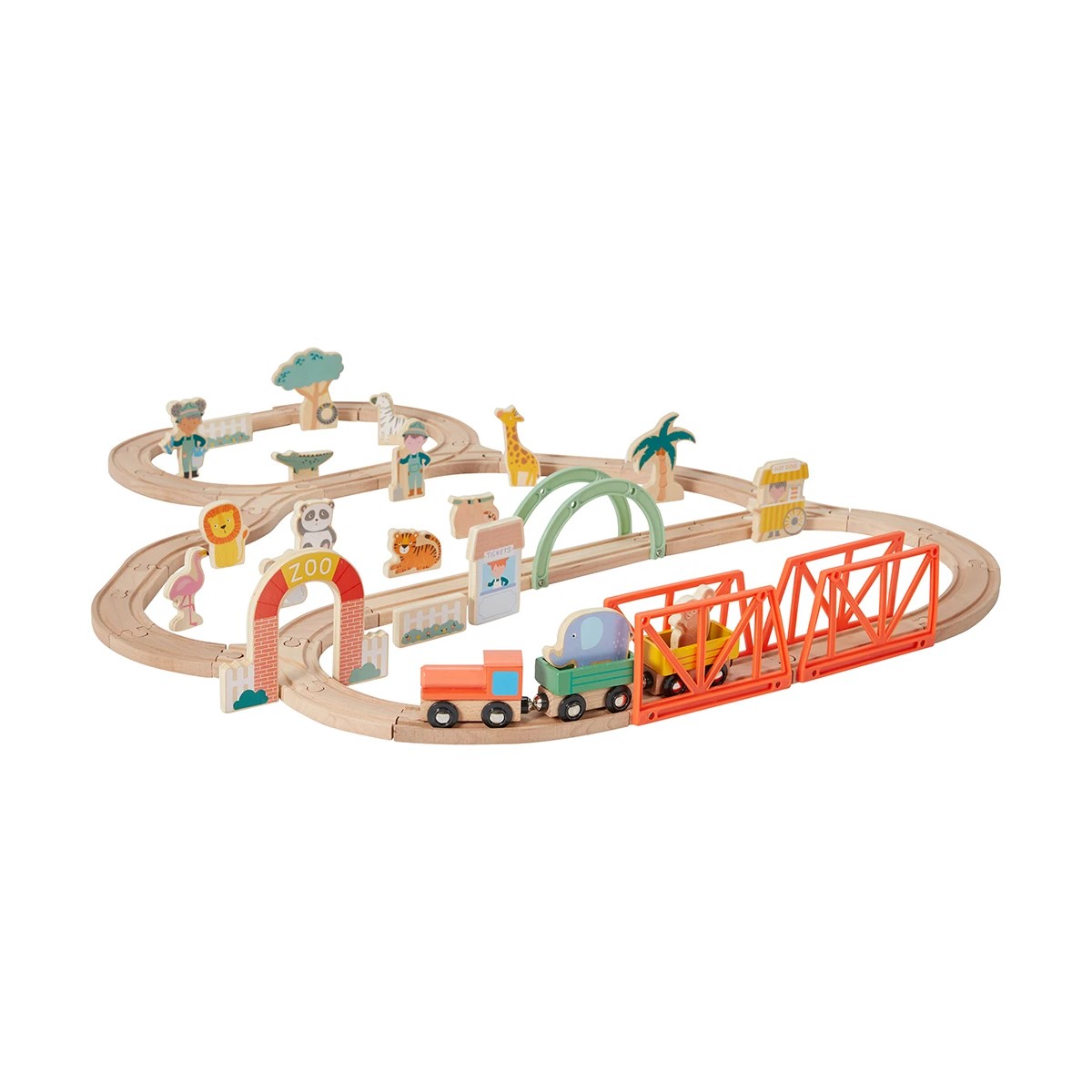 3 55 Piece Wooden Train Zoo Playset, 3 of 10