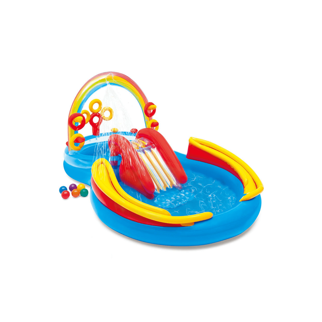 1 Intex Rainbow Ring Play Centre Water Slide Inflatable Pool Water Games - Multi, 1 of 7