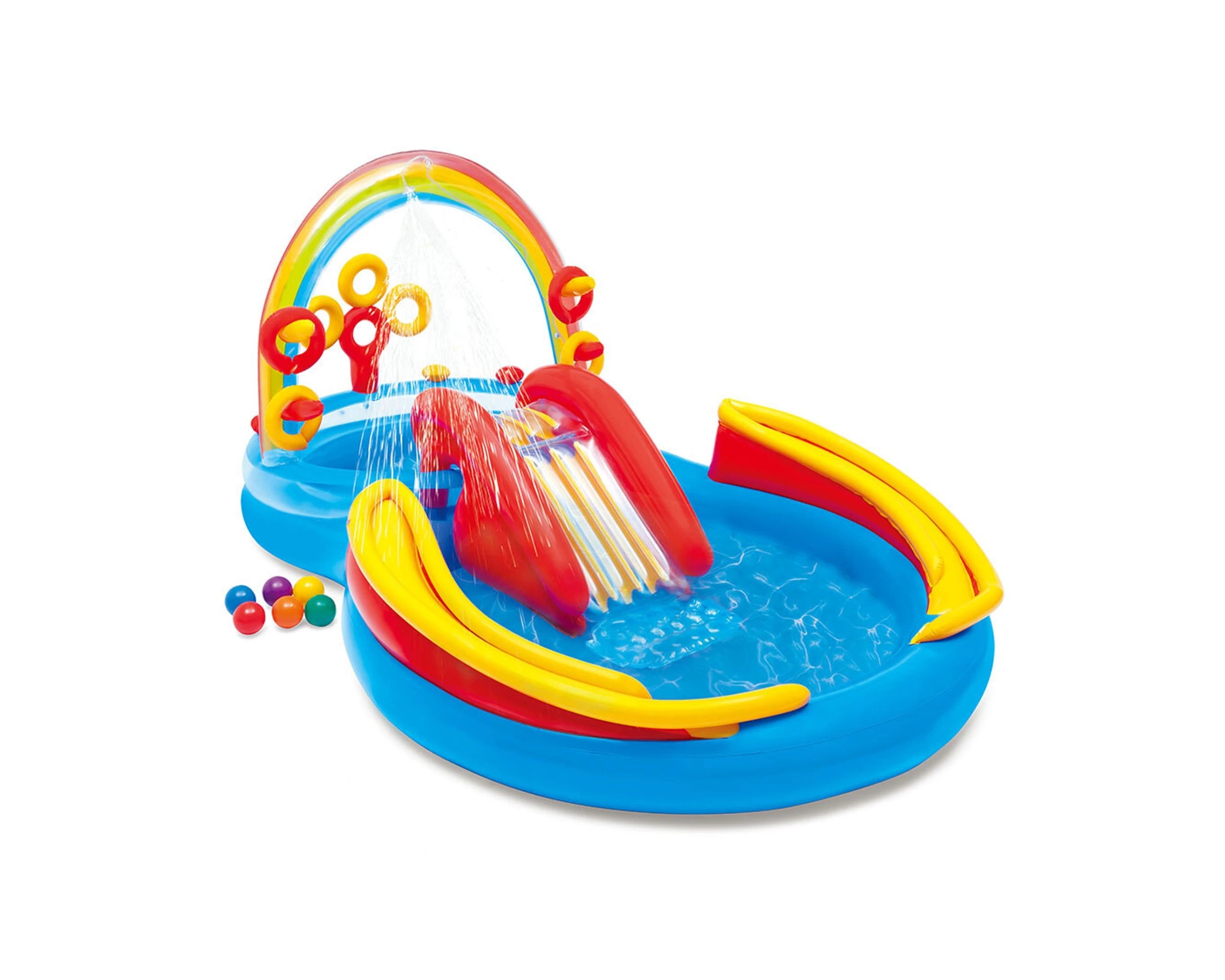 1 Intex Rainbow Ring Play Centre Water Slide Inflatable Pool Water Games - Multi, 1 of 7