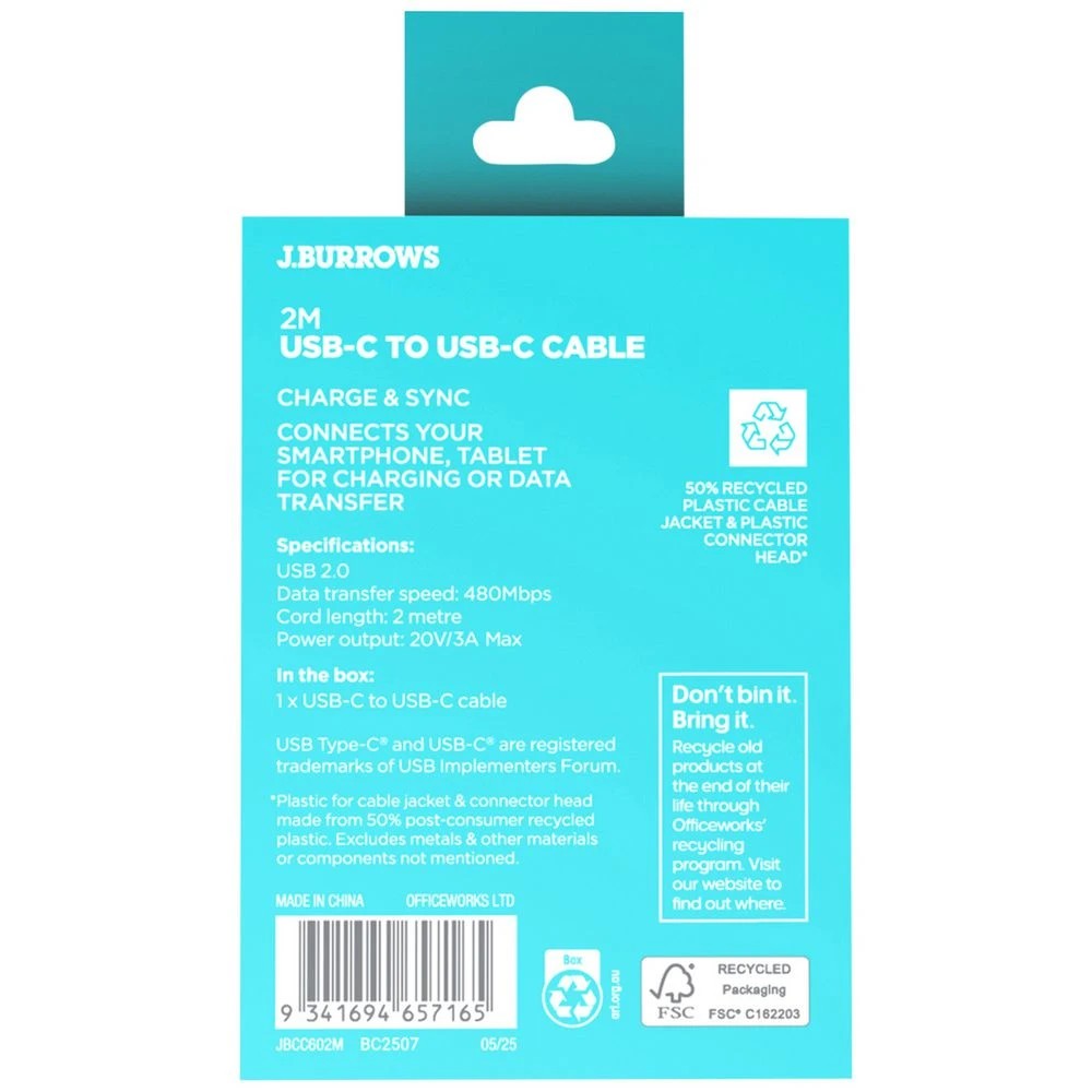 5 J.Burrows USB C to USB C Cable 60W 3A 2m, 5 of 5